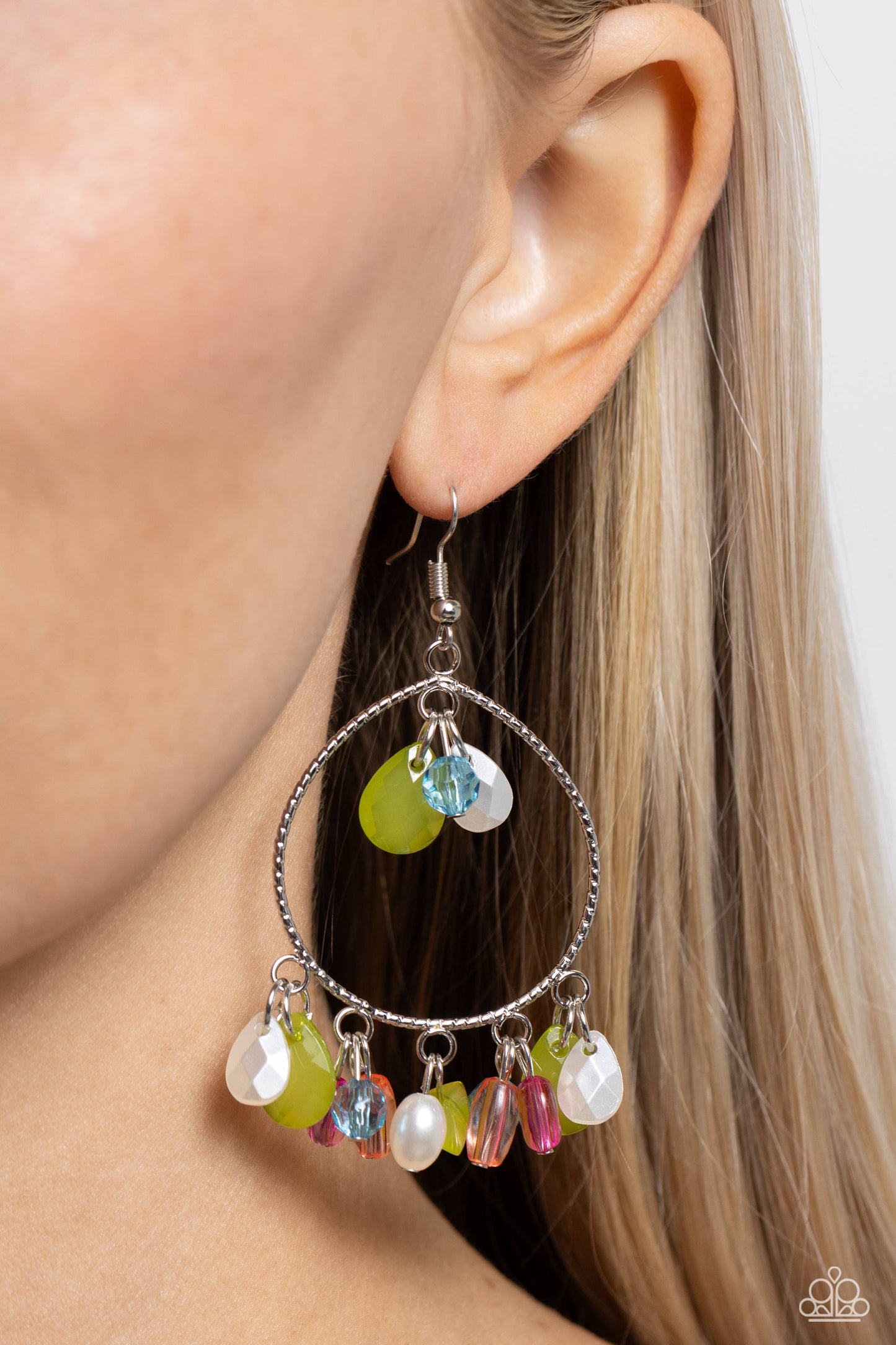 Elite Expression - Multi Leek Green, Rose Violet, Turquoise & Pink Teardrop Bead Earring Paparazzi E1916