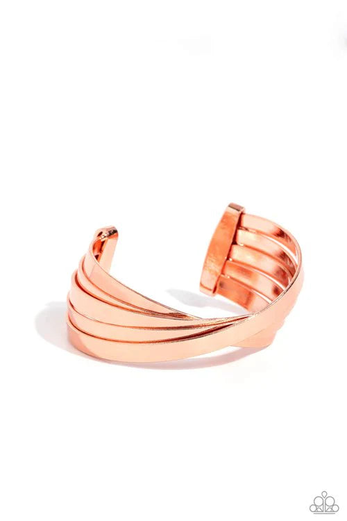 Paparazzi Rebellious Ribbons - Copper Shiny Metal Cuff Bracelet B2452