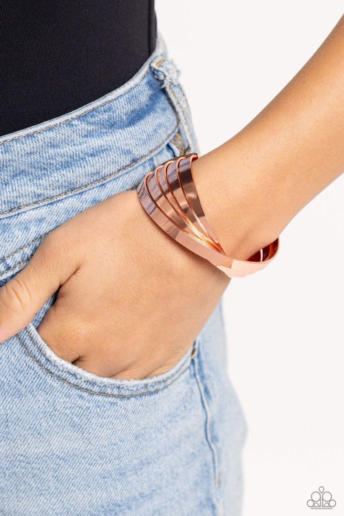 Paparazzi Rebellious Ribbons - Copper Shiny Metal Cuff Bracelet B2452