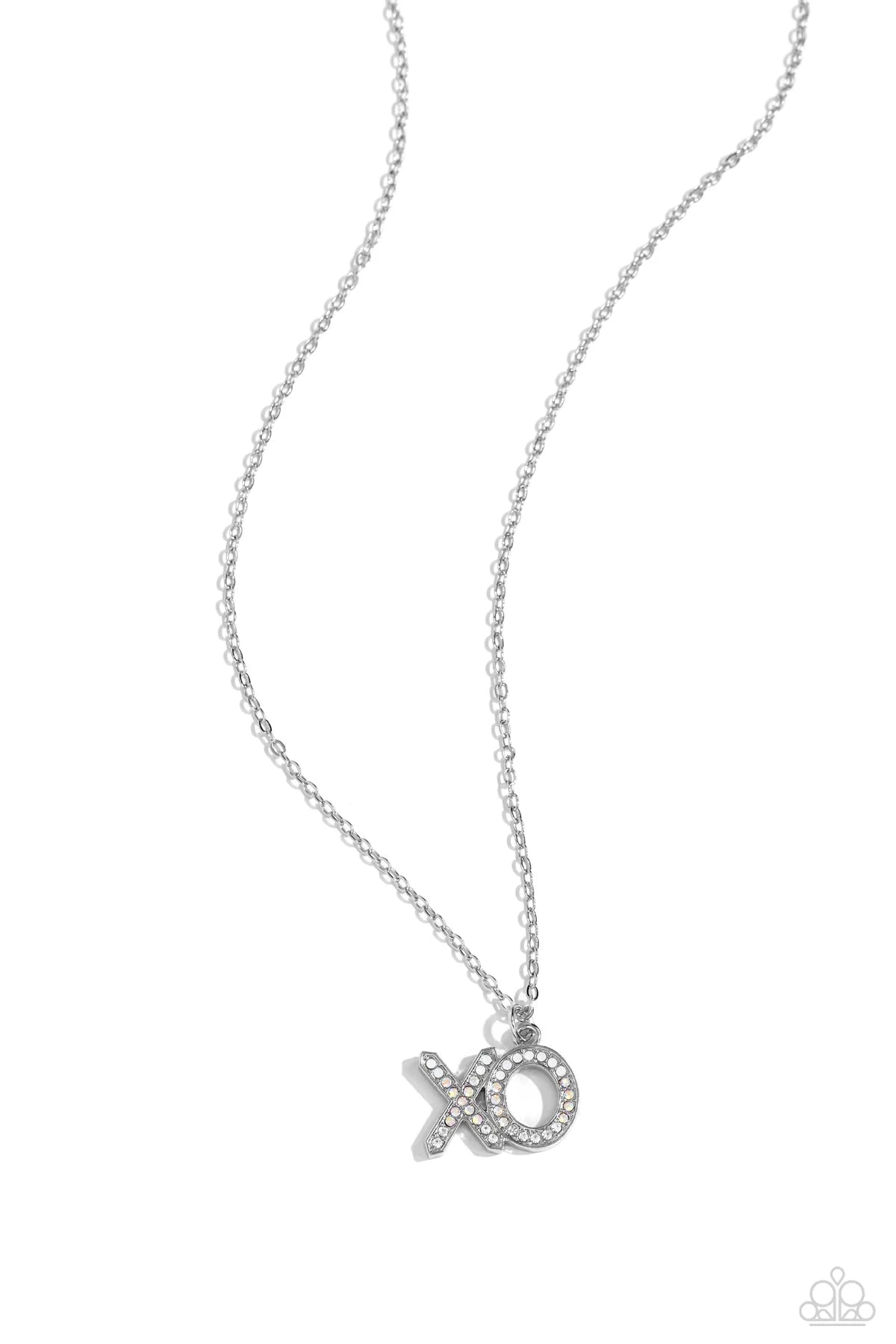 XO Showcase - White Rhinestone Silver XO Necklace Paparazzi N2019