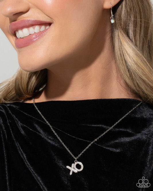 XO Showcase - White Rhinestone Silver XO Necklace Paparazzi N2019