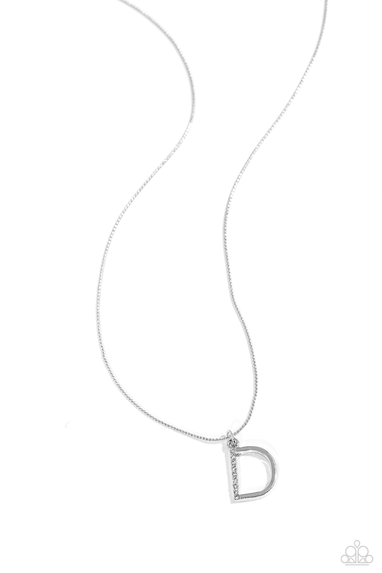 Letter of the Law - White - D Initial White Rhinestone Necklace Paparazzi N2668