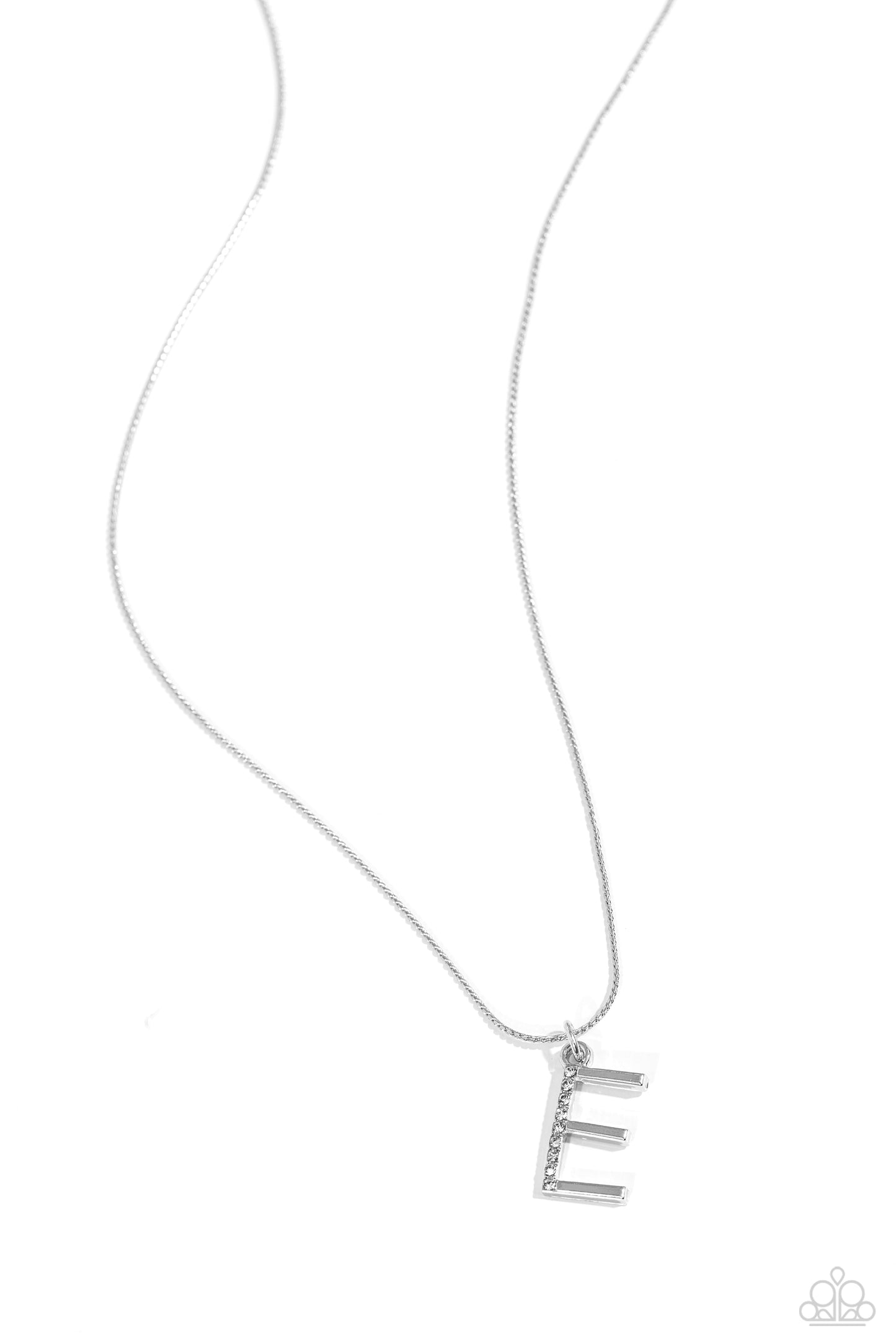 Letter of the Law - White - E Rhinestone Initial Necklace Paparazzi N2669