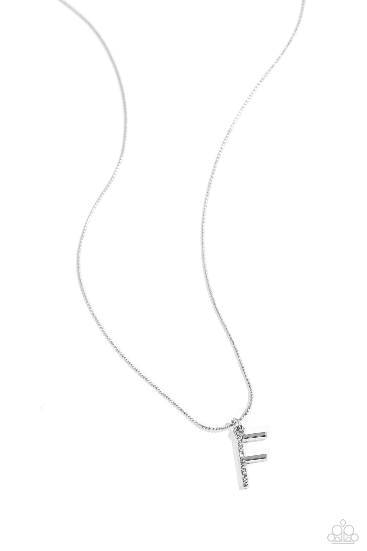 Letter of the Law - White - F Initial White Rhinestone Necklace Paparazzi N2670