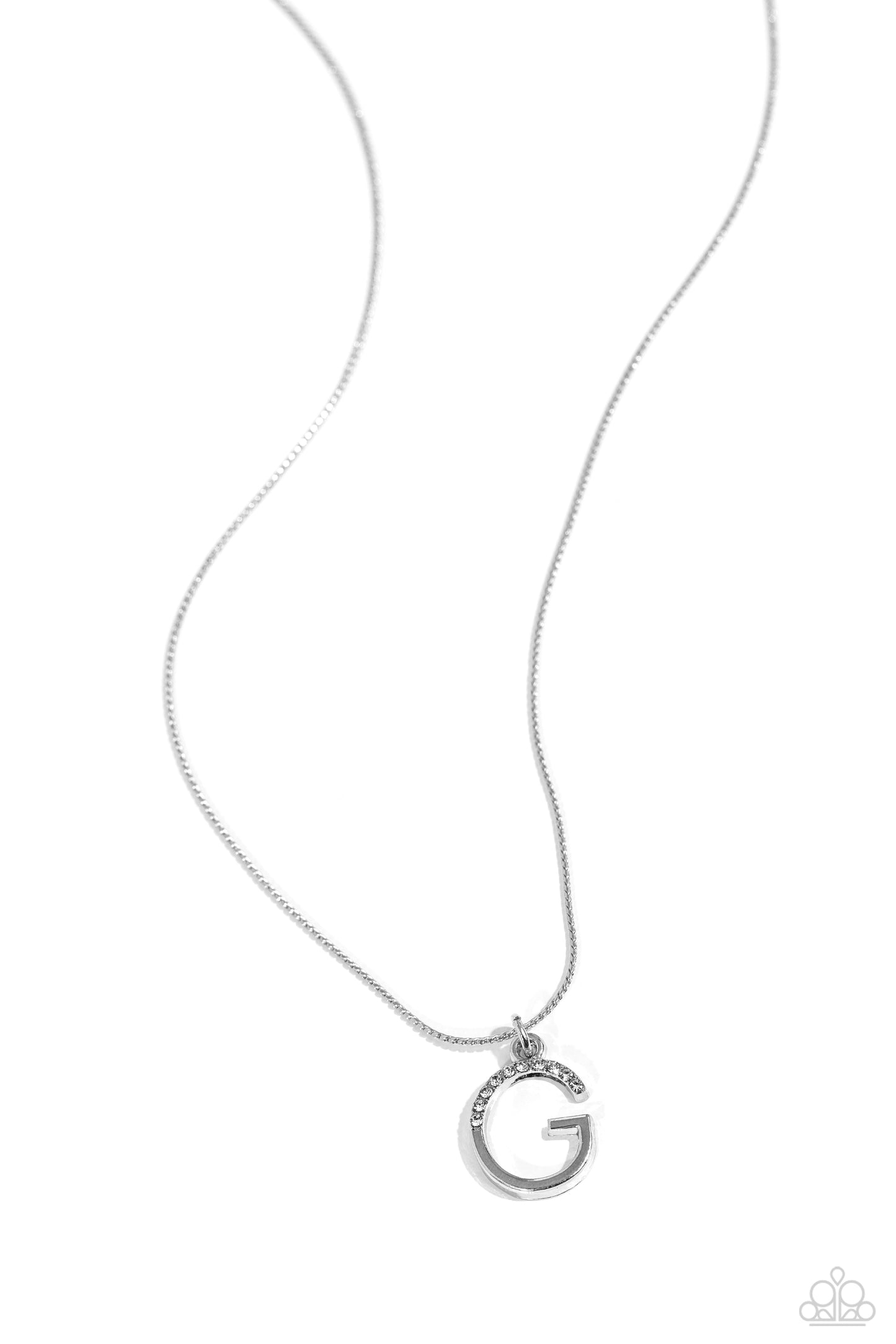 Letter of the Law - White - G Initial Rhinestone Necklace Paparazzi N2671