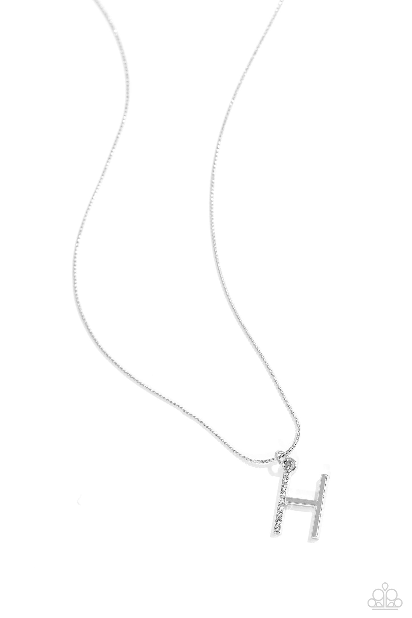 Letter of the Law - White - H White Rhinestone Initial Necklace Paparazzi N2672