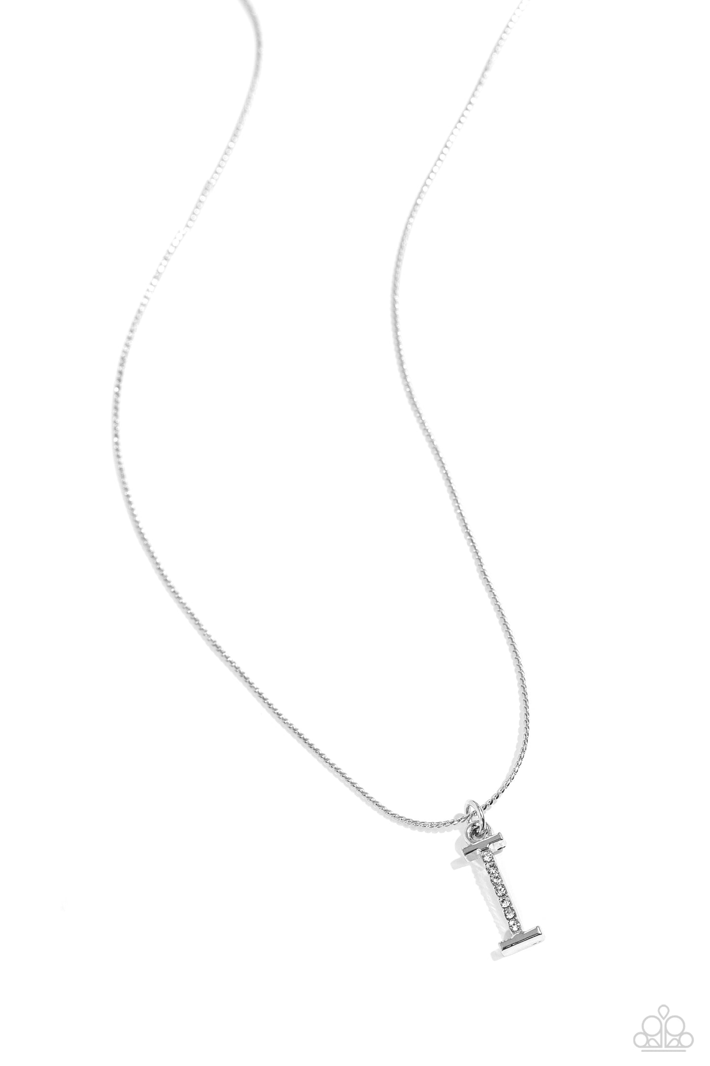 Letter of the Law - White - I Rhinestone Initial Necklace Paparazzi N2673