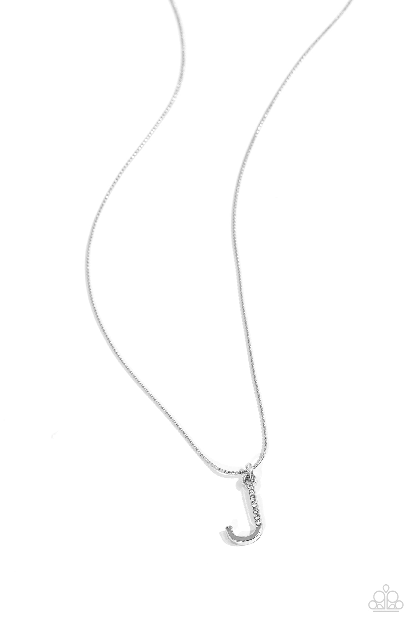Letter of the Law - White - J Rhinestone Initial Necklace Paparazzi N2674