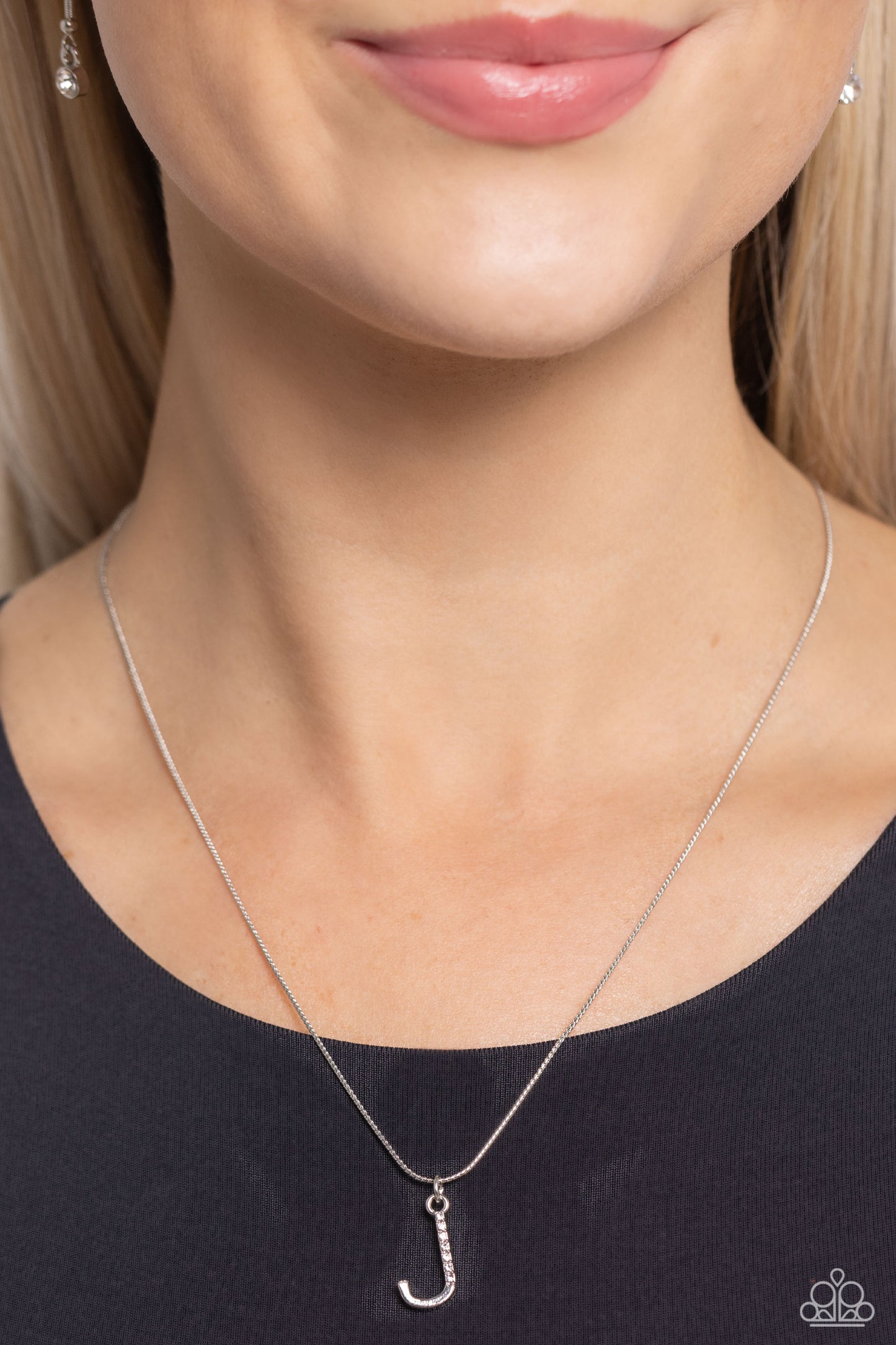 Letter of the Law - White - J Rhinestone Initial Necklace Paparazzi N2674