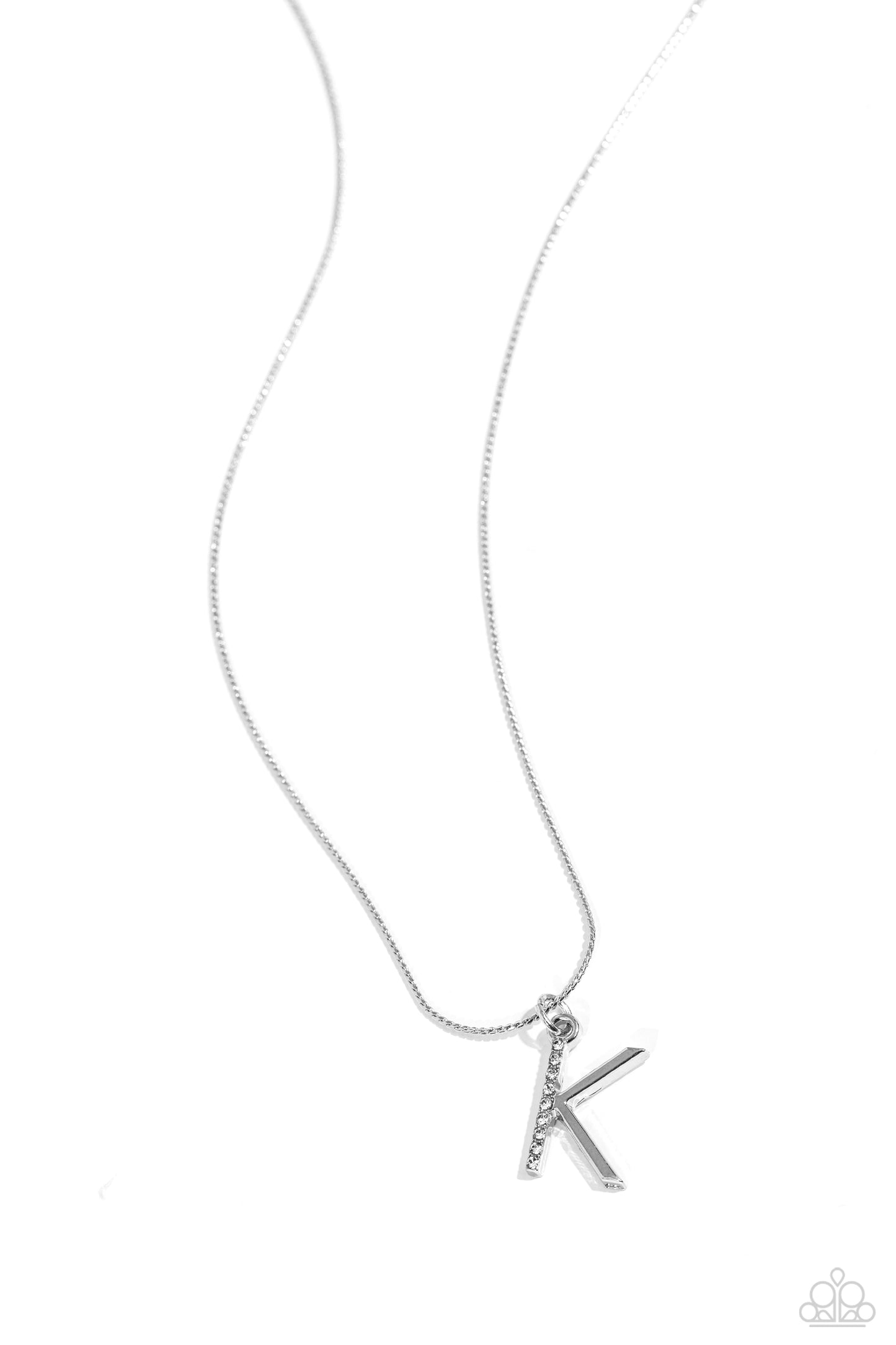 Letter of the Law - White - K White Rhinestone Inital Necklace Paparazzi N2675