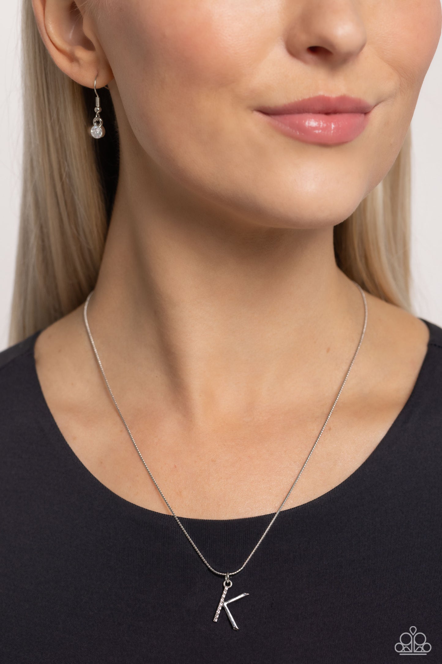 Letter of the Law - White - K White Rhinestone Inital Necklace Paparazzi N2675