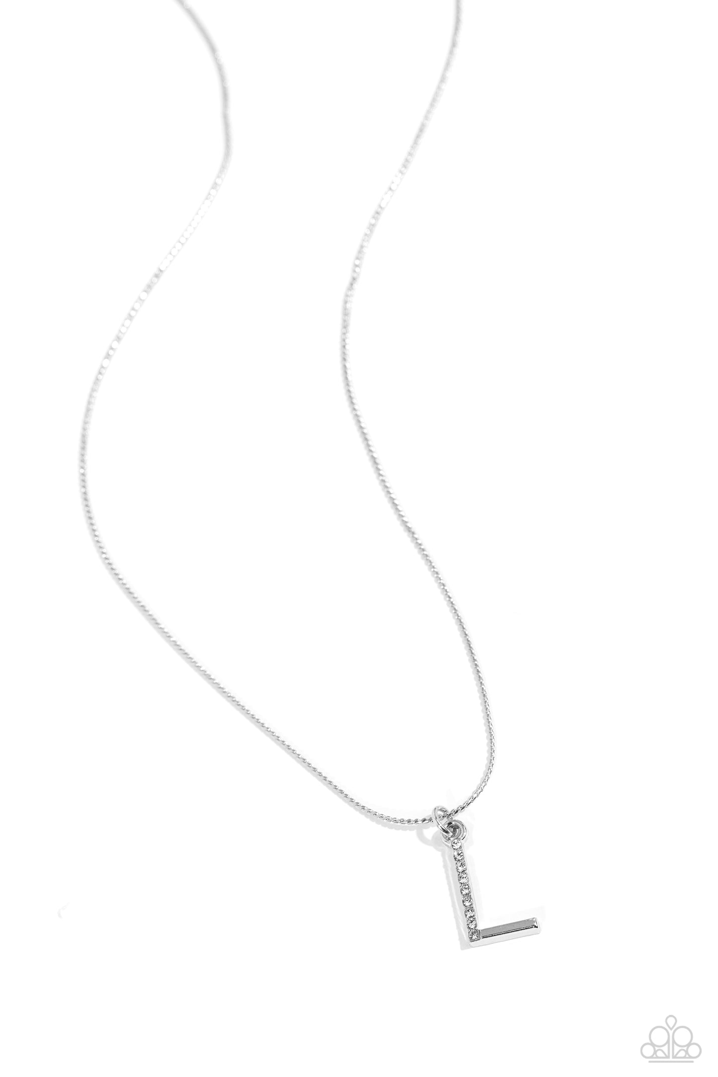 Letter of the Law - White - L White Rhinestone Initial Necklace Paparazzi N2676