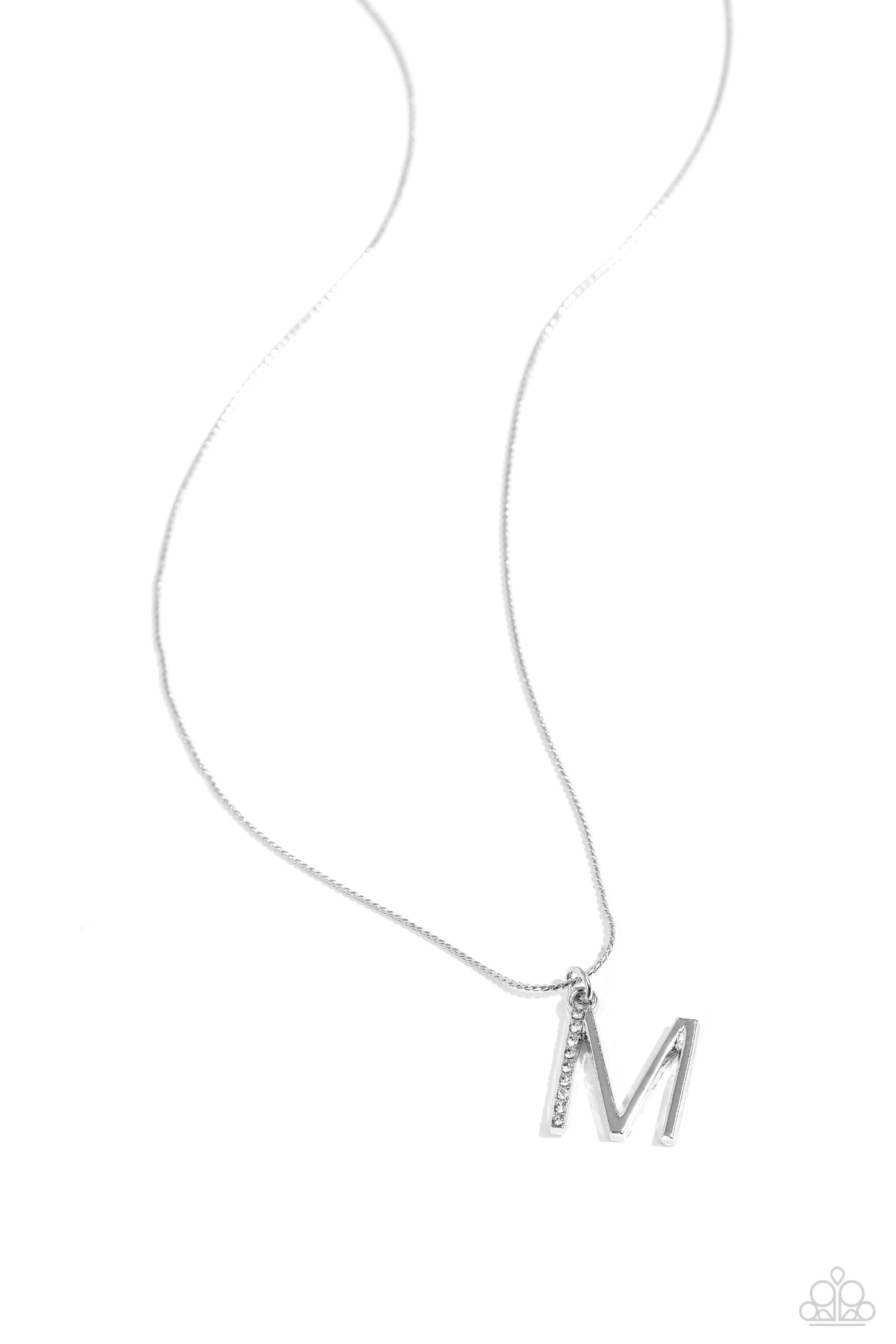 Letter of the Law - White - M White Rhinestone Initial Necklace Paparazzi N2677