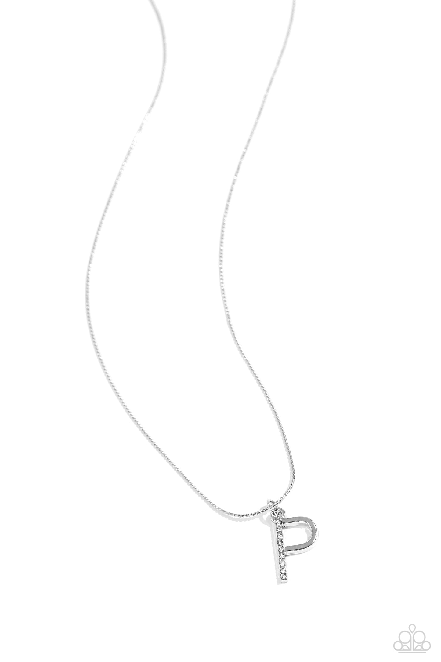 Letter of the Law - White - P White Rhinestone Initial Necklace Paparazzi N2680