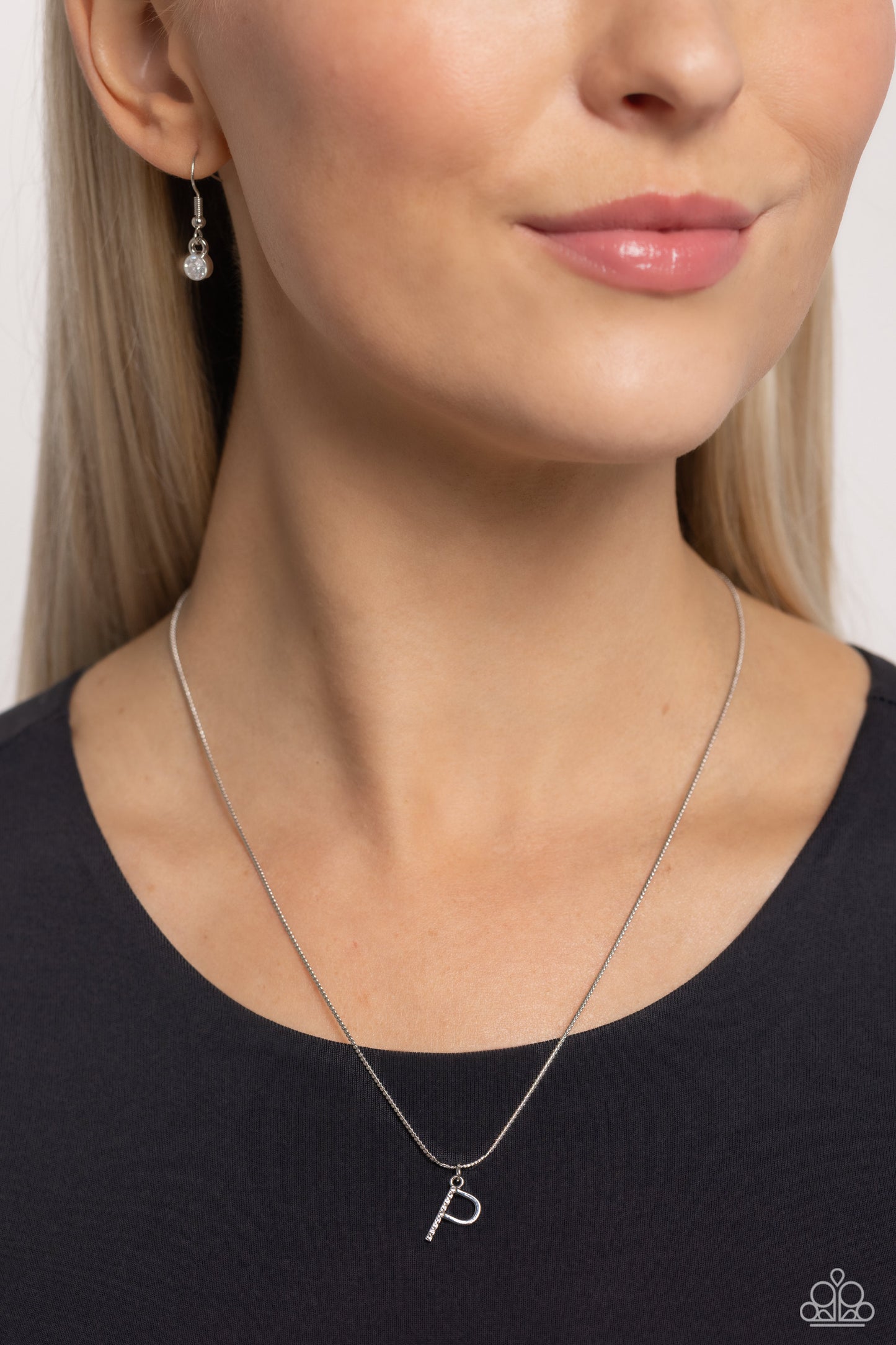 Letter of the Law - White - P White Rhinestone Initial Necklace Paparazzi N2680