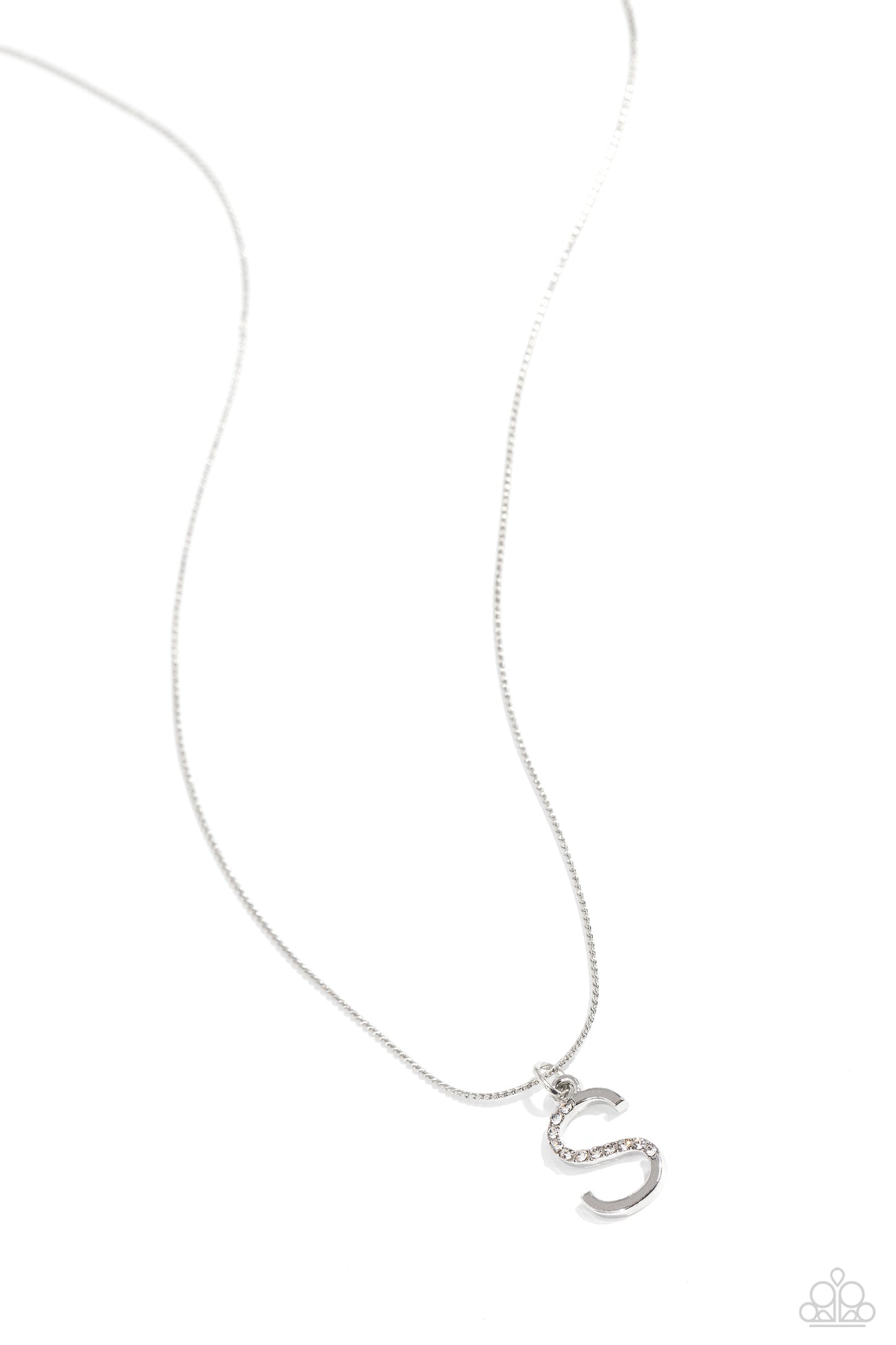 Letter of the Law - White - S White Rhinestone Initial Necklace Paparazzi N2682