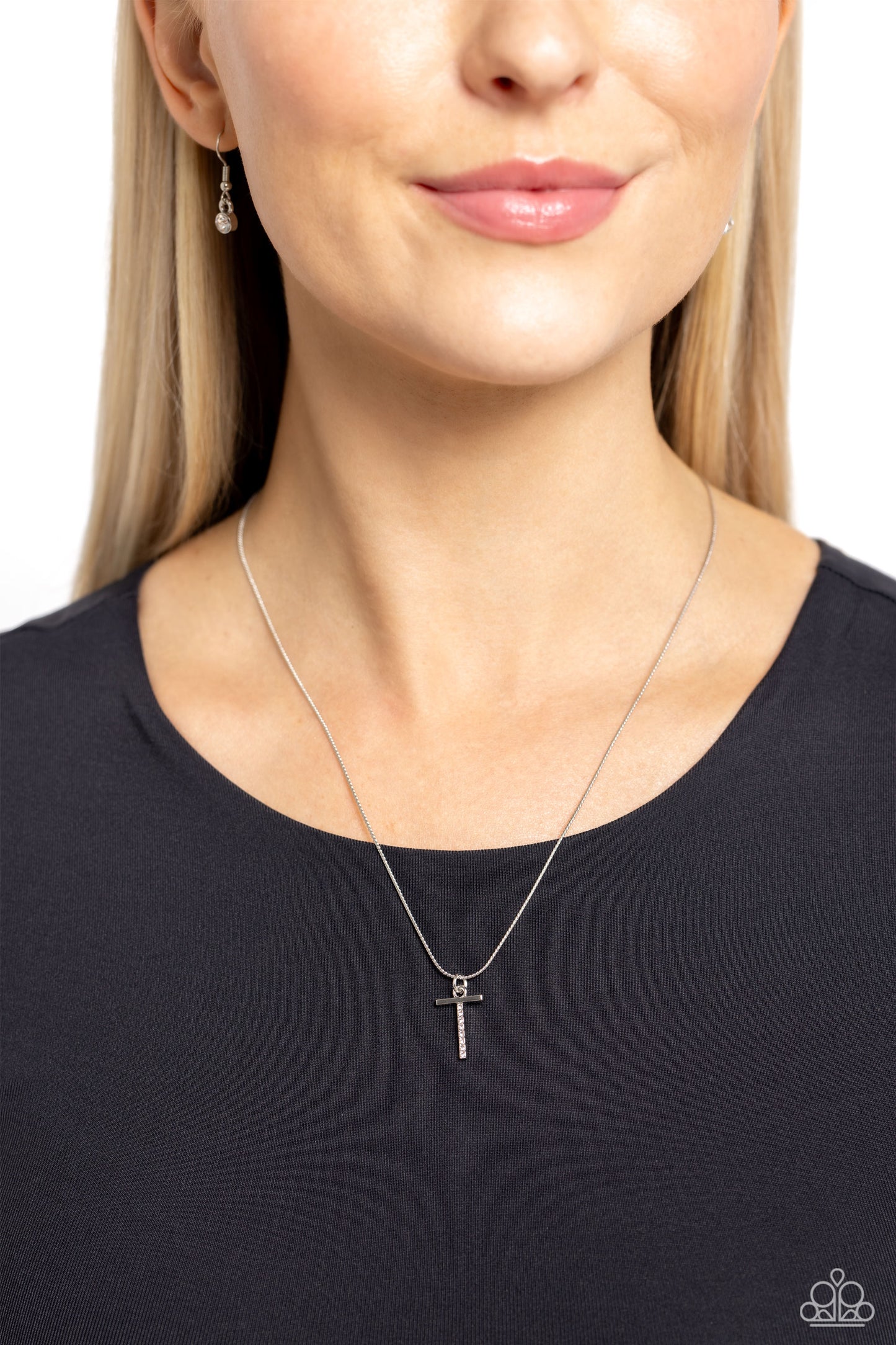 Letter of the Law - White - T White Rhinestone Initial Necklace Paparazzi N2683