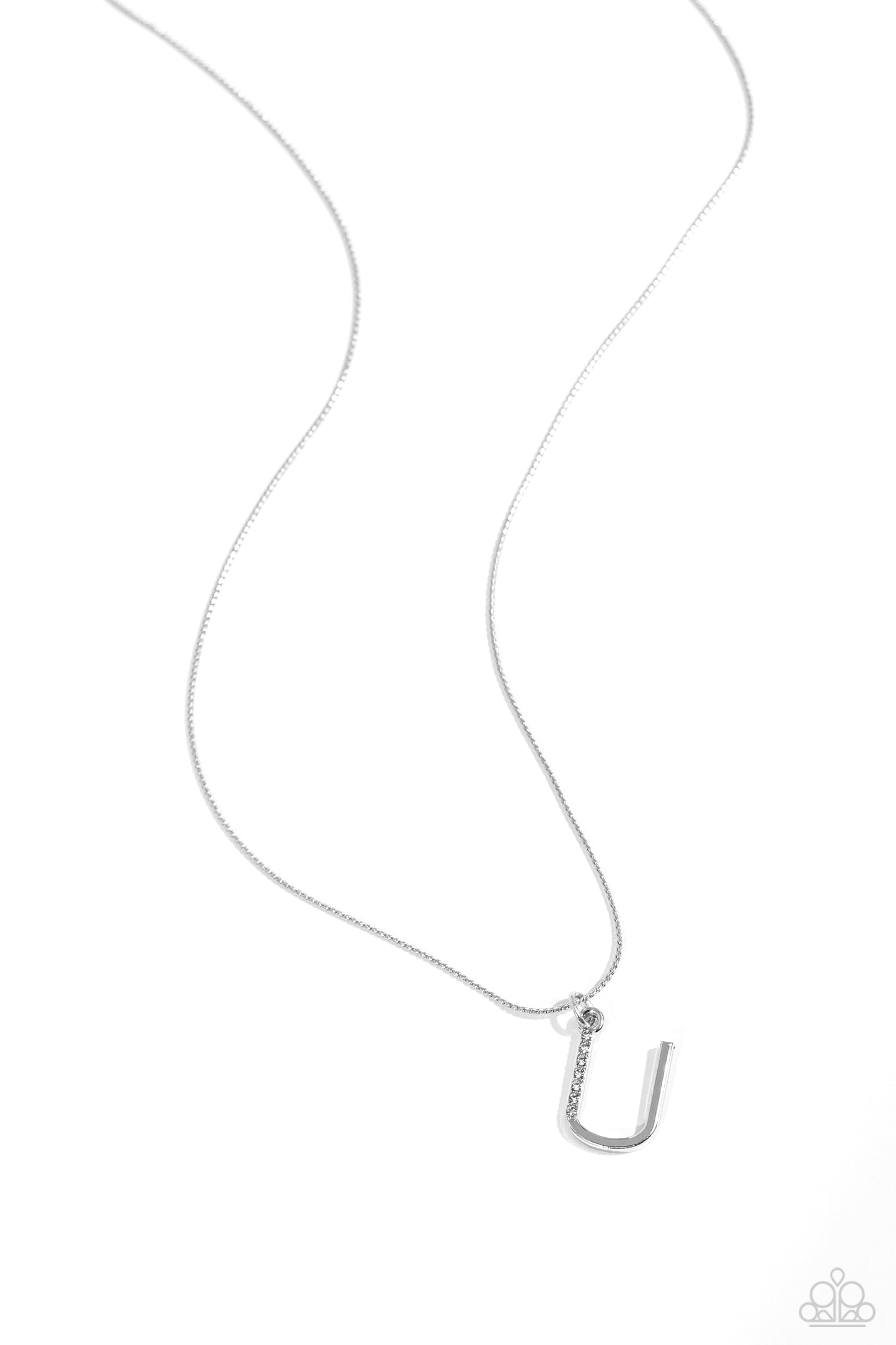 Letter of the Law - White - U White Rhinestone Initial Necklace Paparazzi N2684