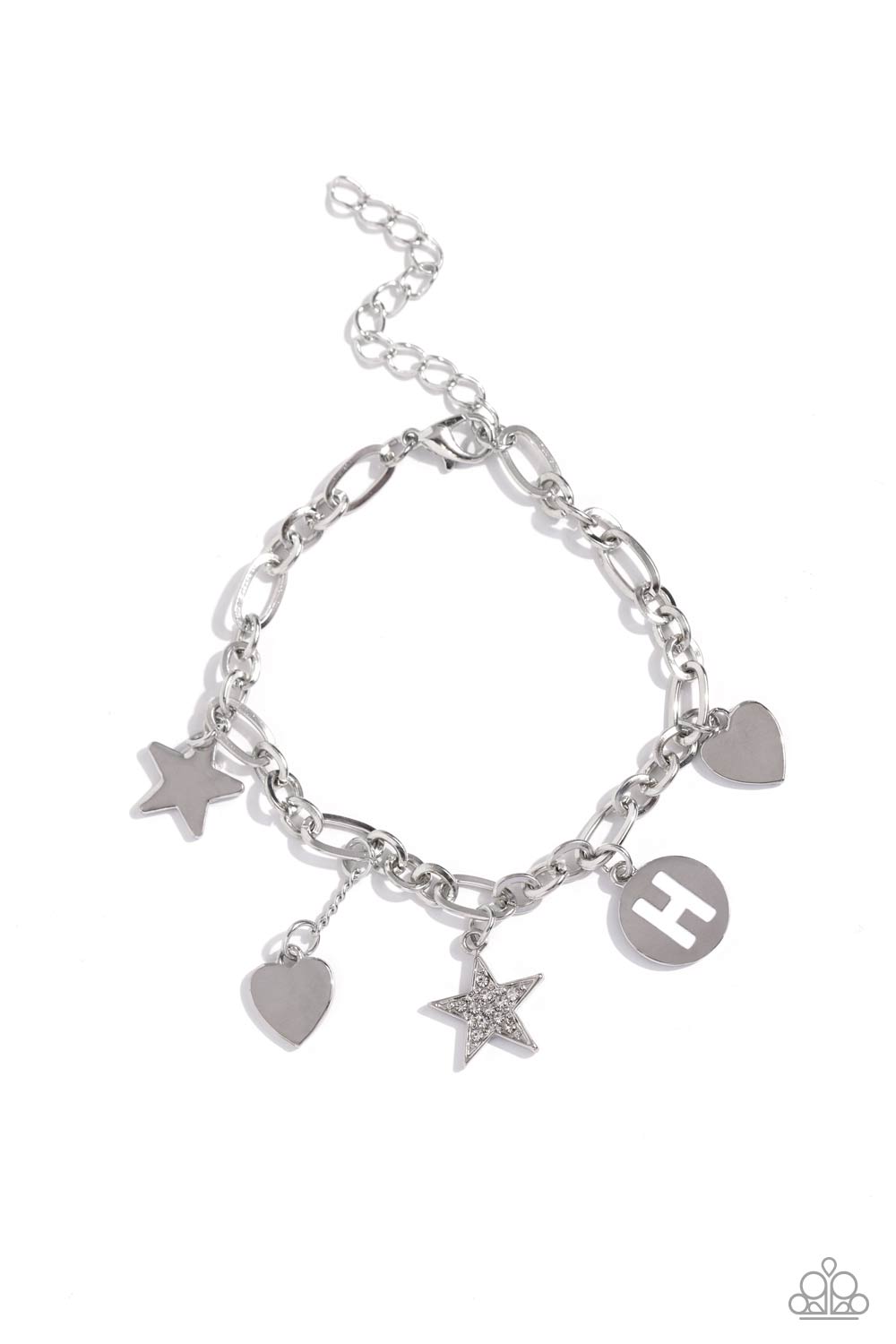 Legacy Letters - White - H Initial White Rhinestone Star & Heart Charm Bracelet Paparazzi B1811