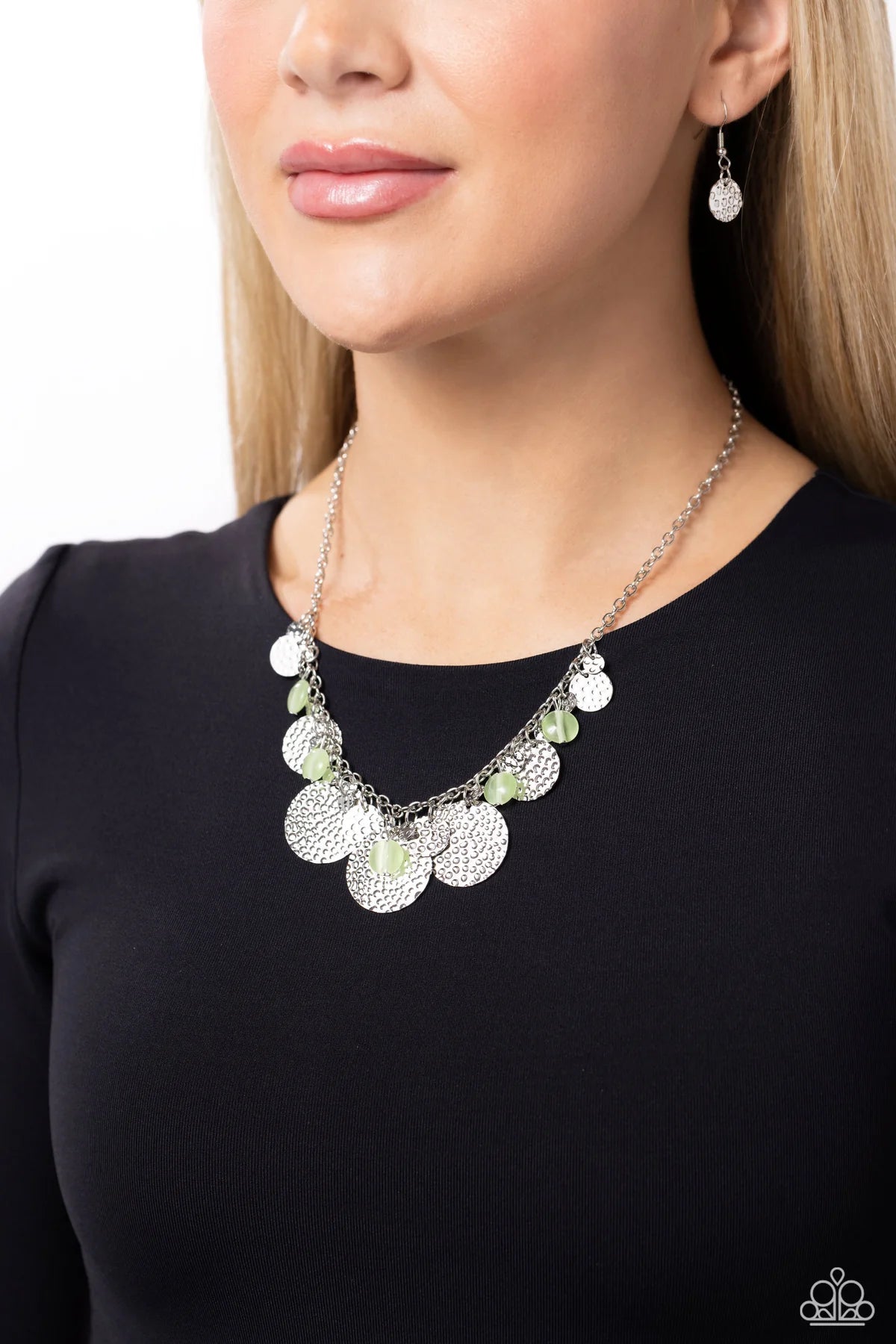 Paparazzi Radiant Review - Green Cat's Eye Silver Disc Necklace N4002