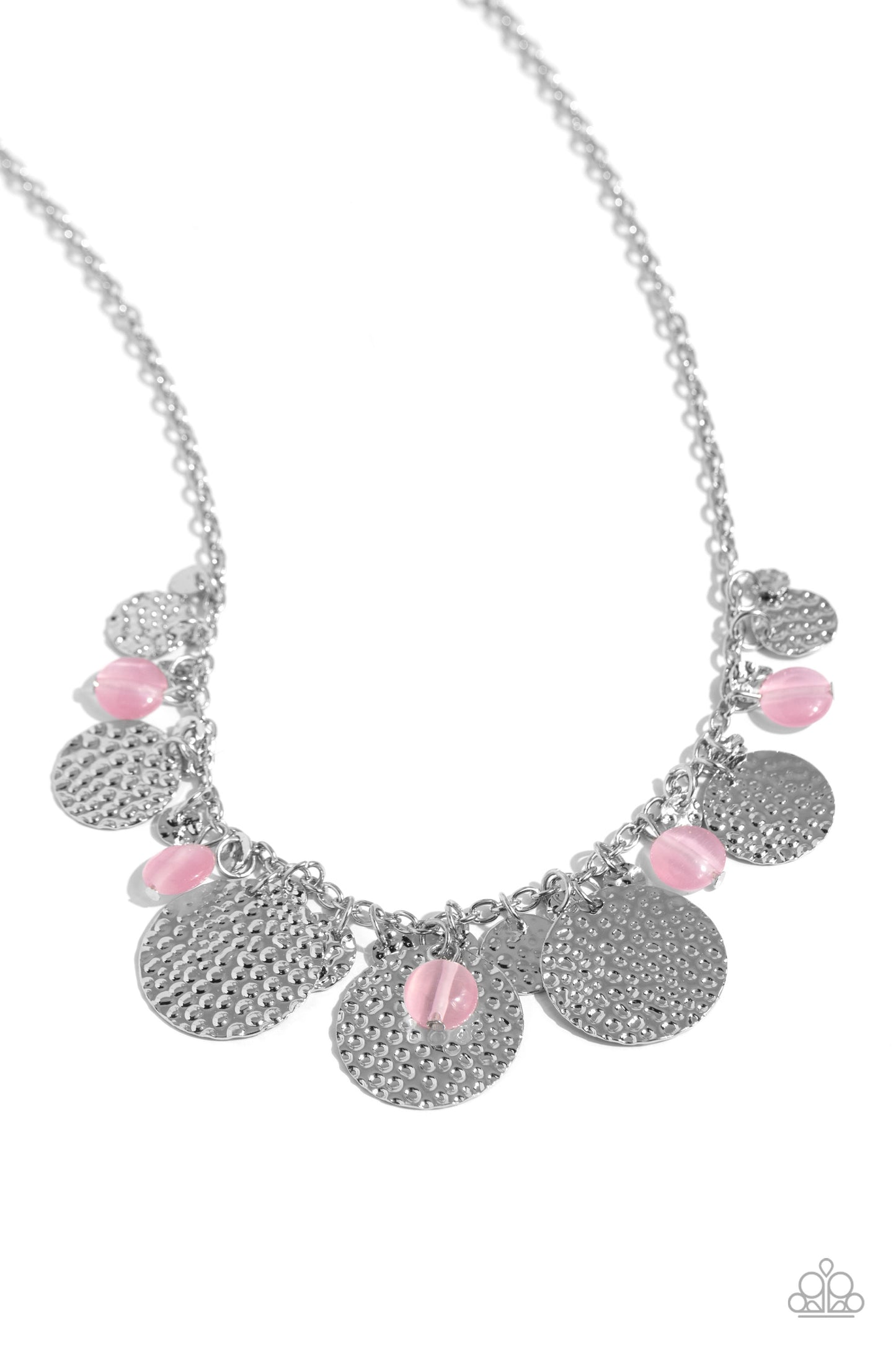 Radiant Review - Pink Cat's Eye Bead & Solver Hammered Disc Necklace Paparazzi N2270