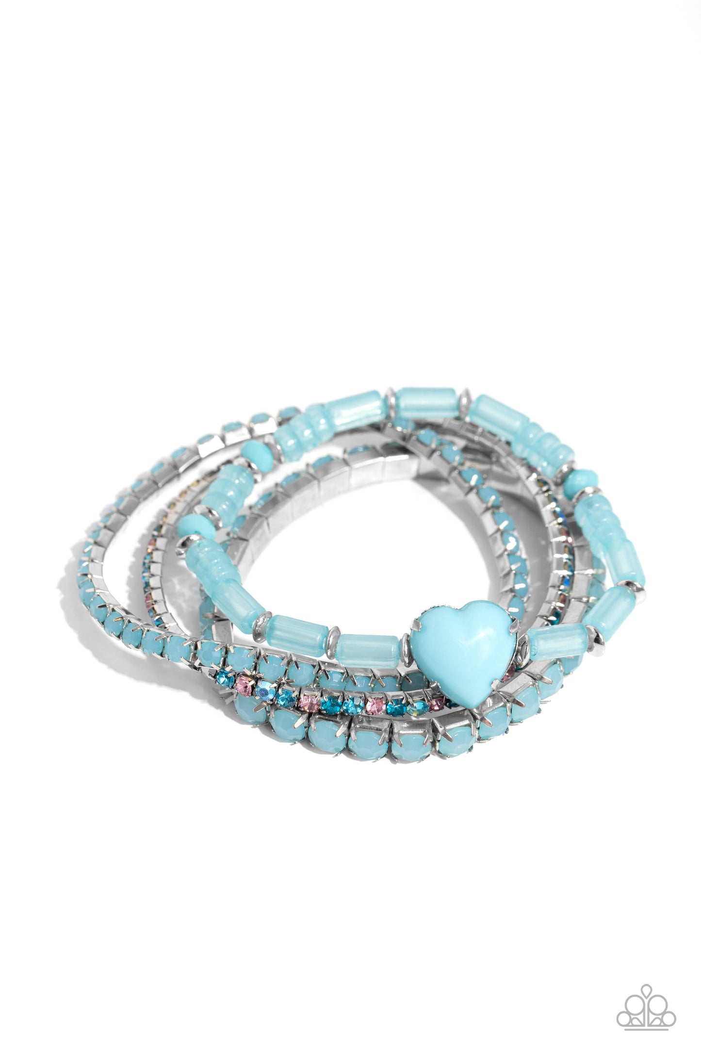 True Loves Theme - Blue Milky Tiffany Beaded Bracelet set of 4 Stretch Bracelets Paparazzi B1602