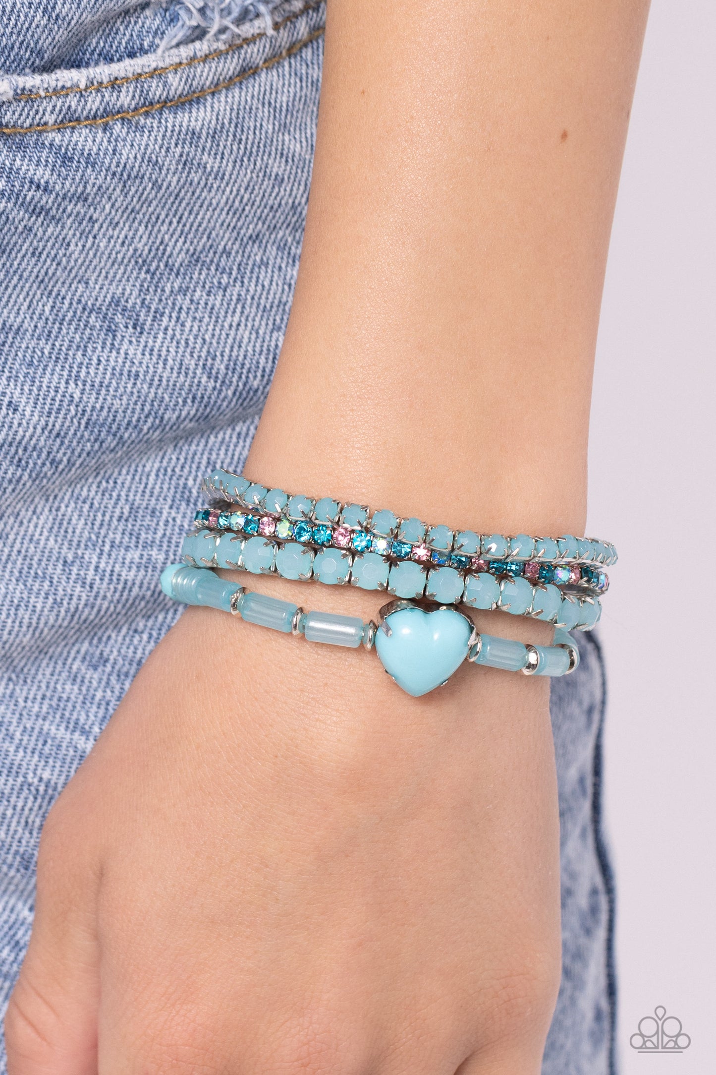 True Loves Theme - Blue Milky Tiffany Beaded Bracelet set of 4 Stretch Bracelets Paparazzi B1602