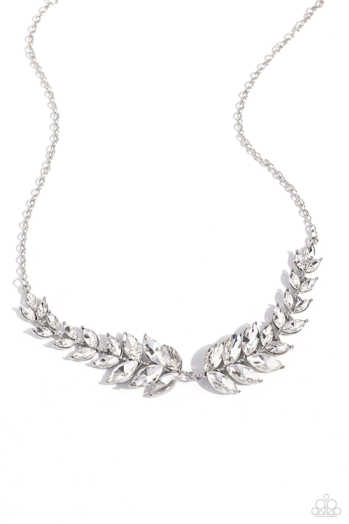 Luxury Laurels - White Marquise Gem Leafy Laurel Branch Necklace Paparazzi N2193