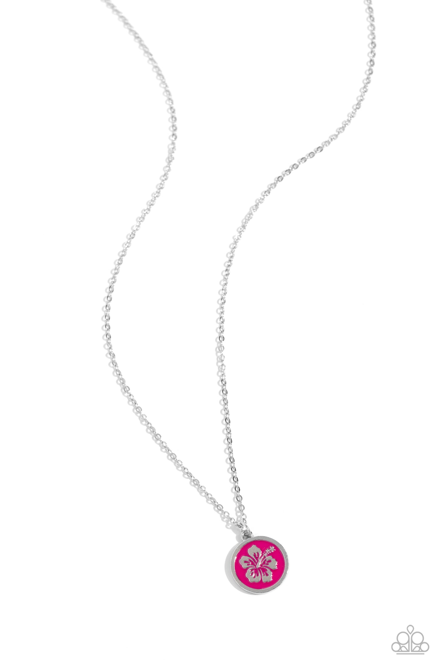 Beachy Basic - Pink - Hot Pink Painted Silver Flower Pendant Necklace Paparazzi N2272