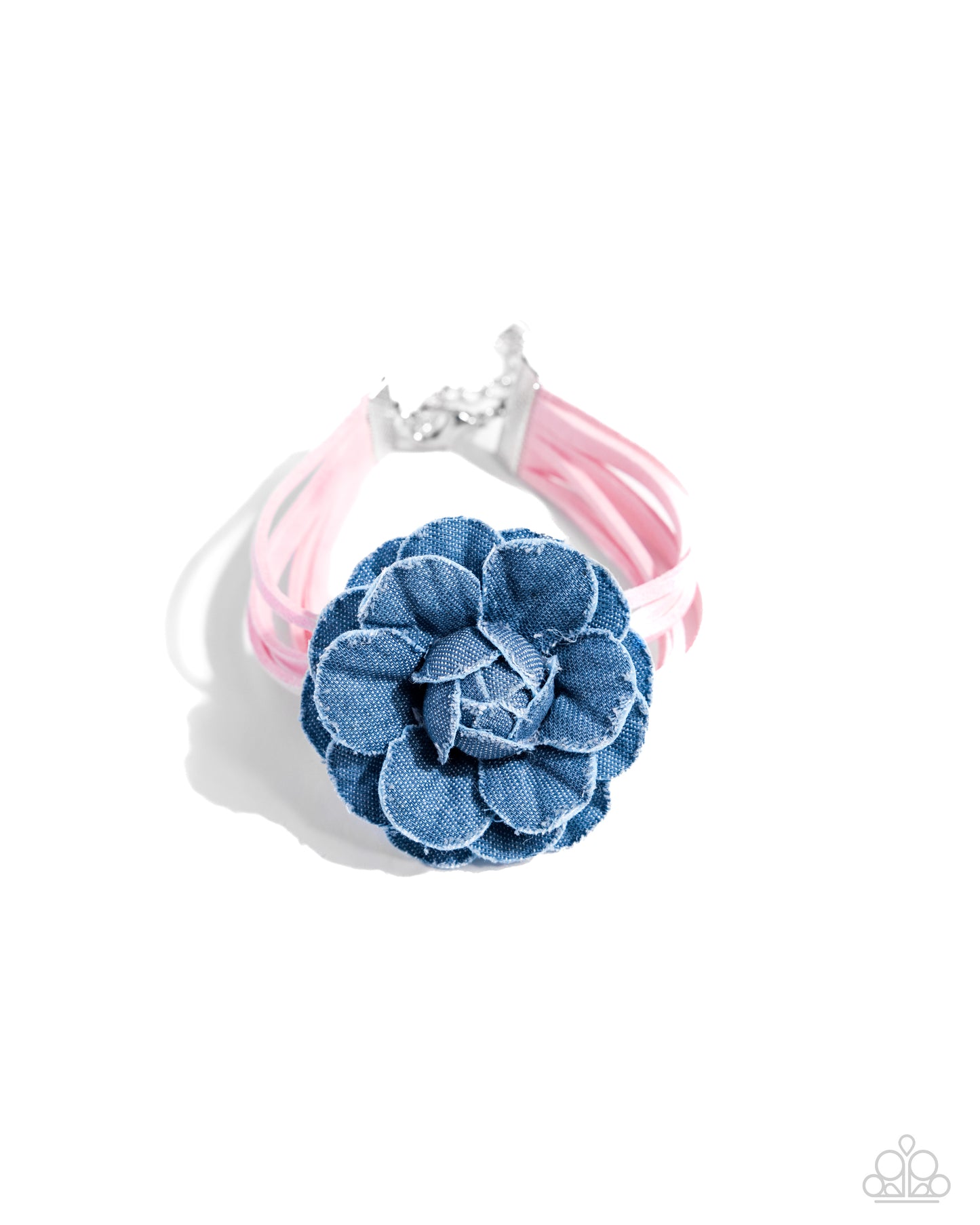 Garden Genre - Pink Suede & Blue Denim Flower Bracelet Paparazzi B1761