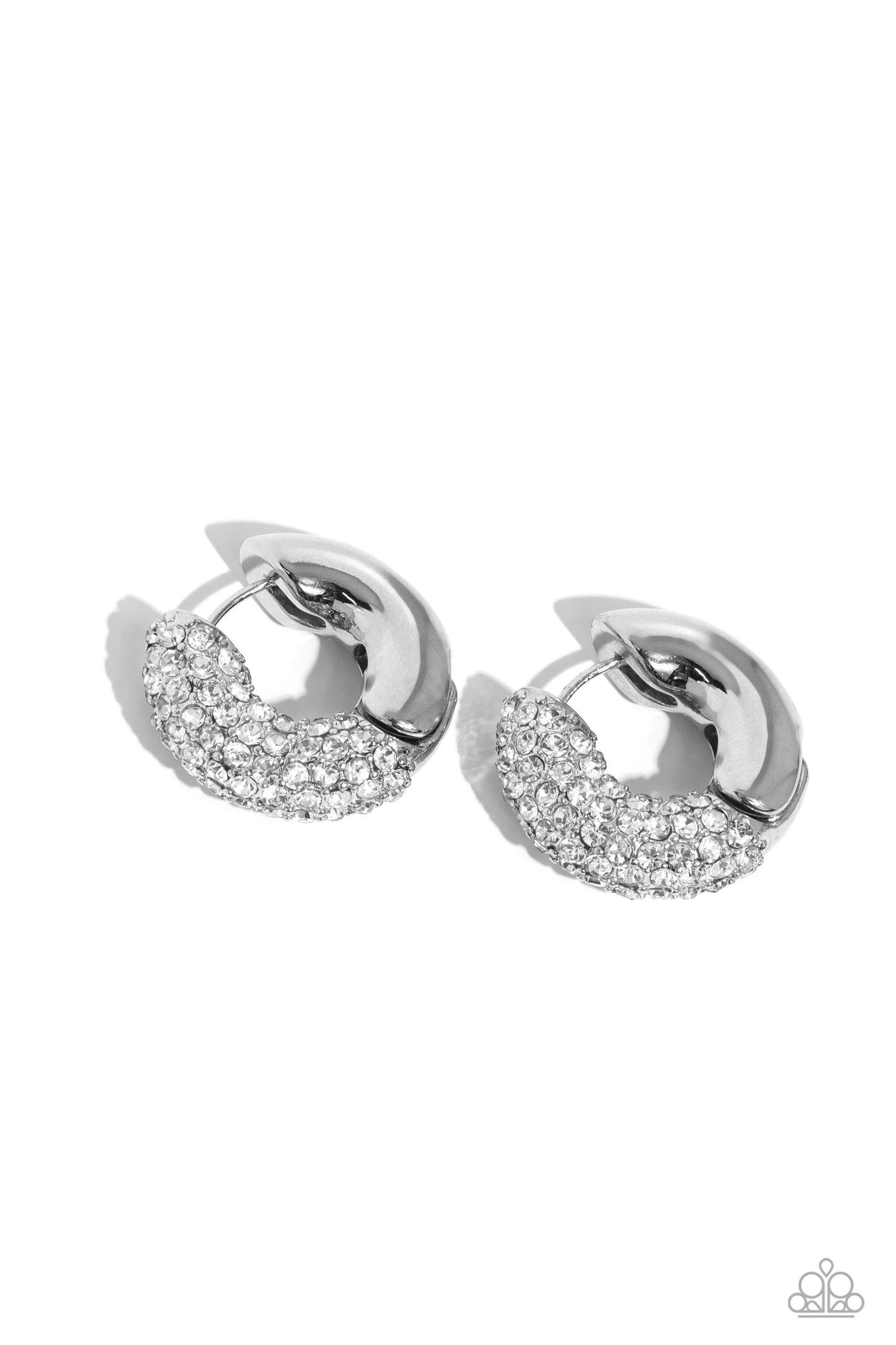 Combustible Confidence - White Rhinestone Silver Hinge 3/4 Inch Hinge Hoop Earring Paparazzi E1920