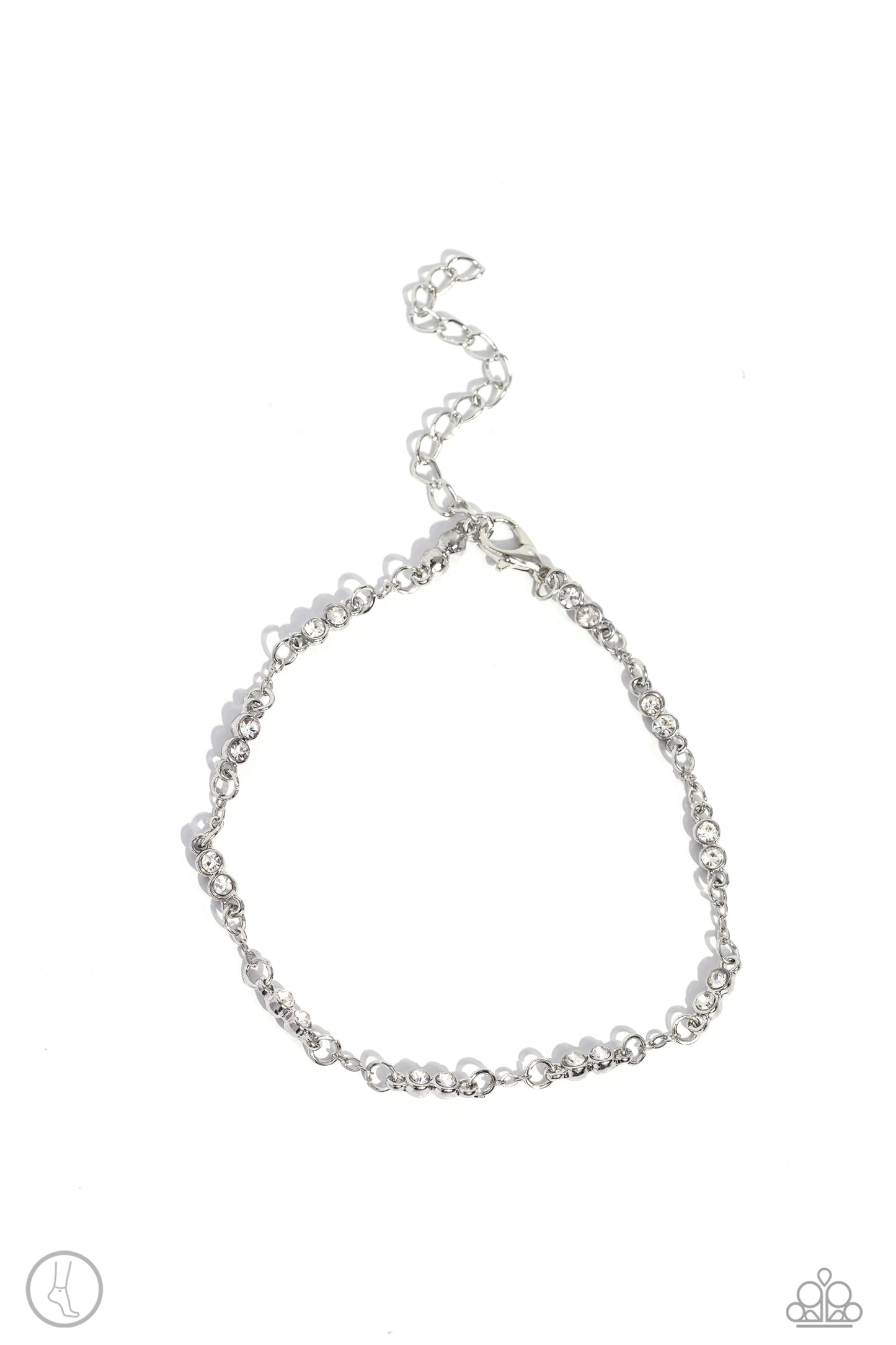 Simple Sass - White Gem Silver Chain Anklet Paparazzi B1536