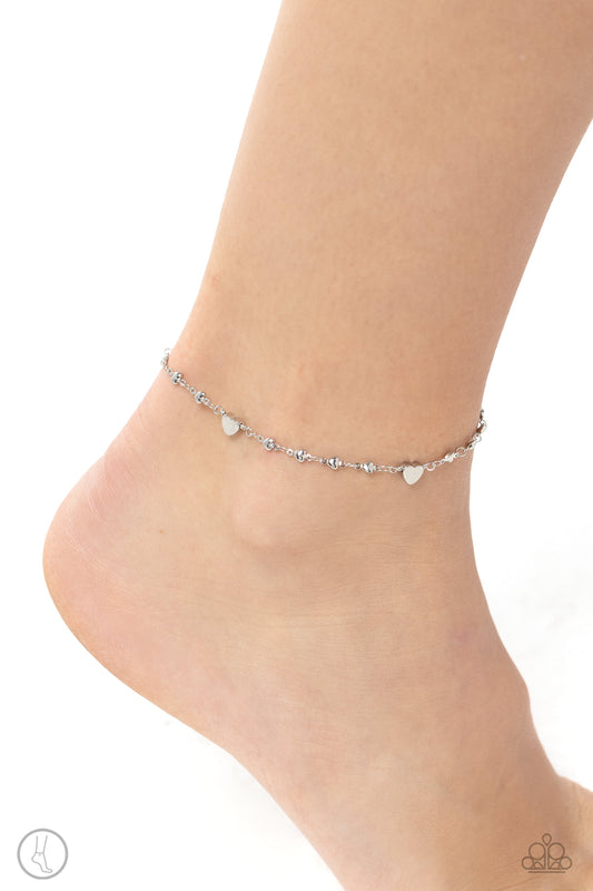 Highlighting My Heart - Silver Heart & Chain Anklet Paparazzi B1531