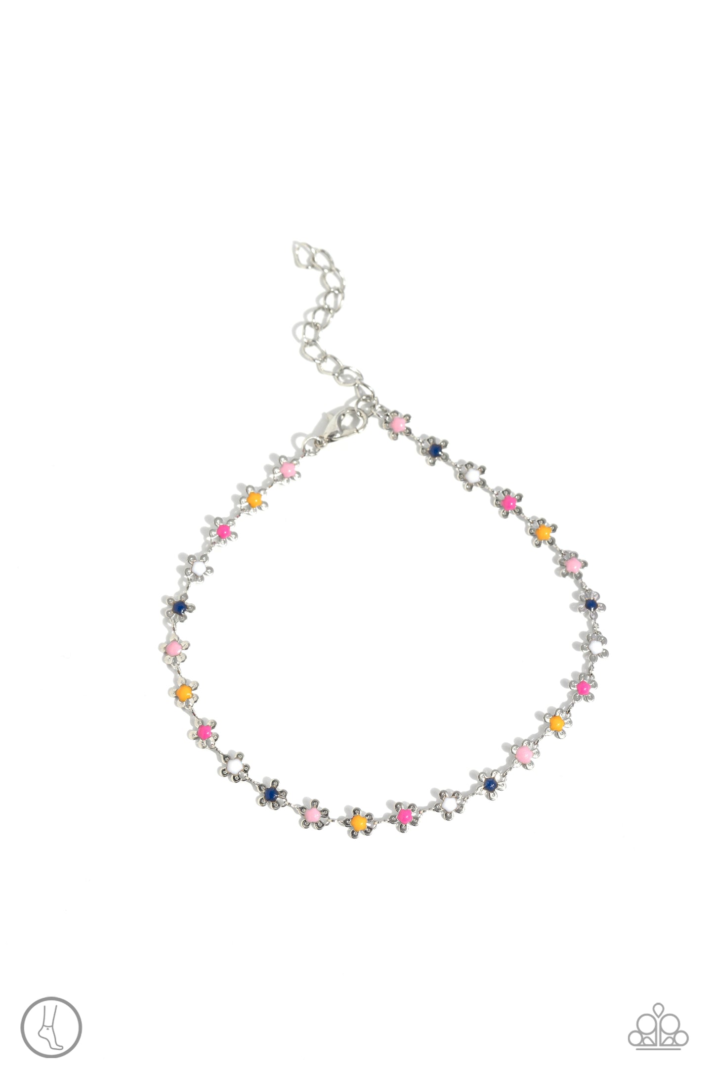 Familiar Florals - Multi Colored Pink, White, Blue Silver Daisy Flower Anklet Paparazzi B1543