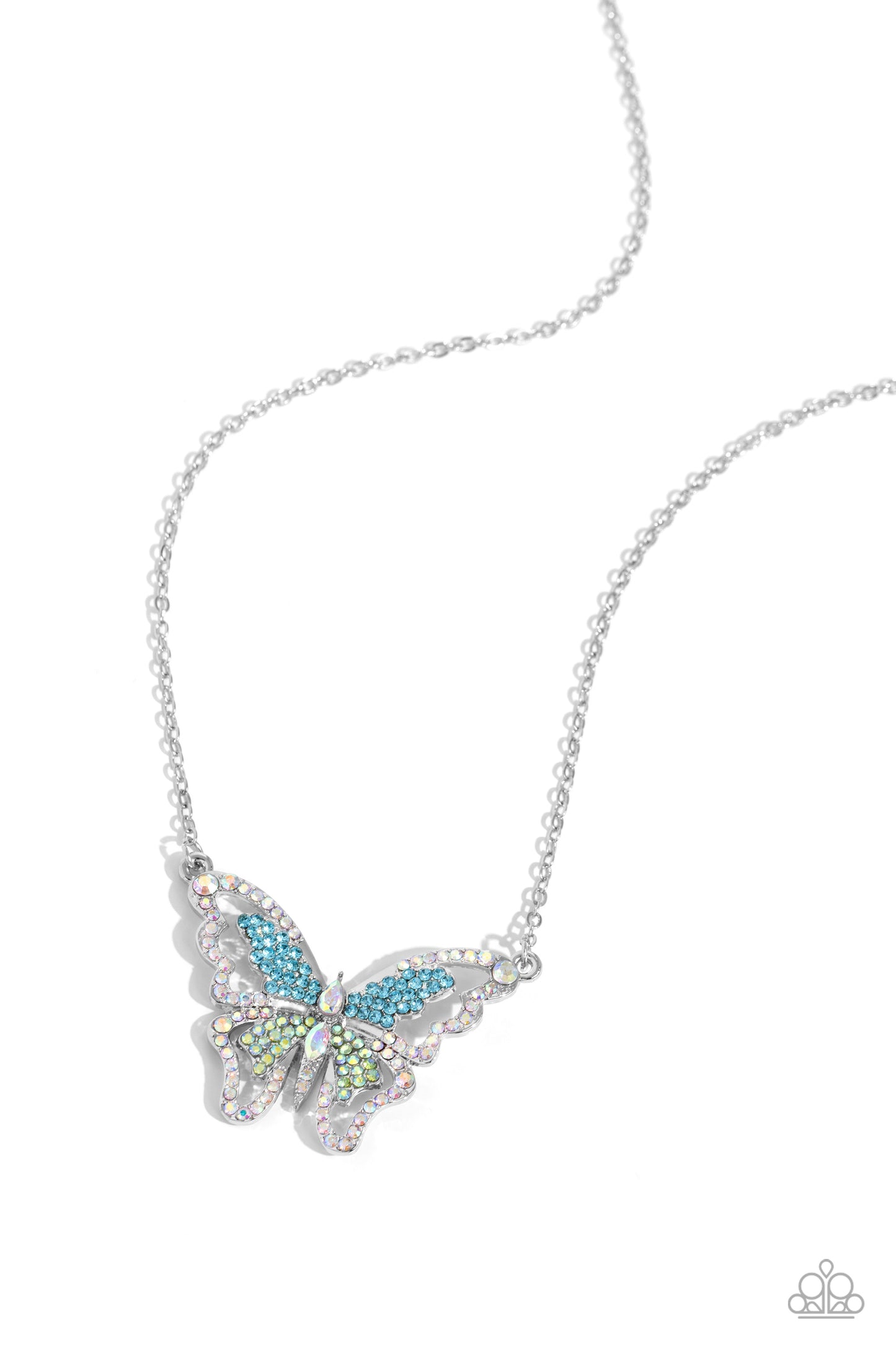 Weekend WINGS - Multi Iridescent, Blue, Green Rhinestone Butterfly Necklace Paparazzi N2194