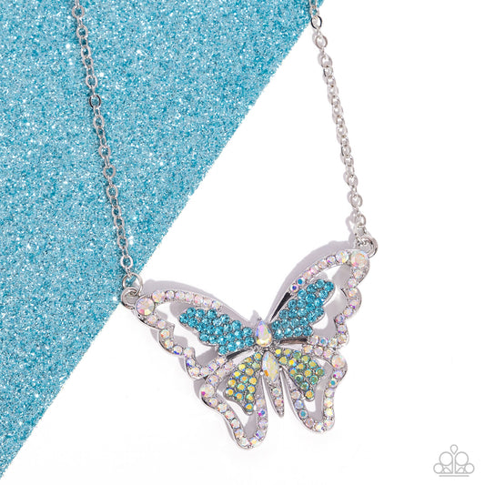 Weekend WINGS - Multi Iridescent, Blue, Green Rhinestone Butterfly Necklace Paparazzi N2194