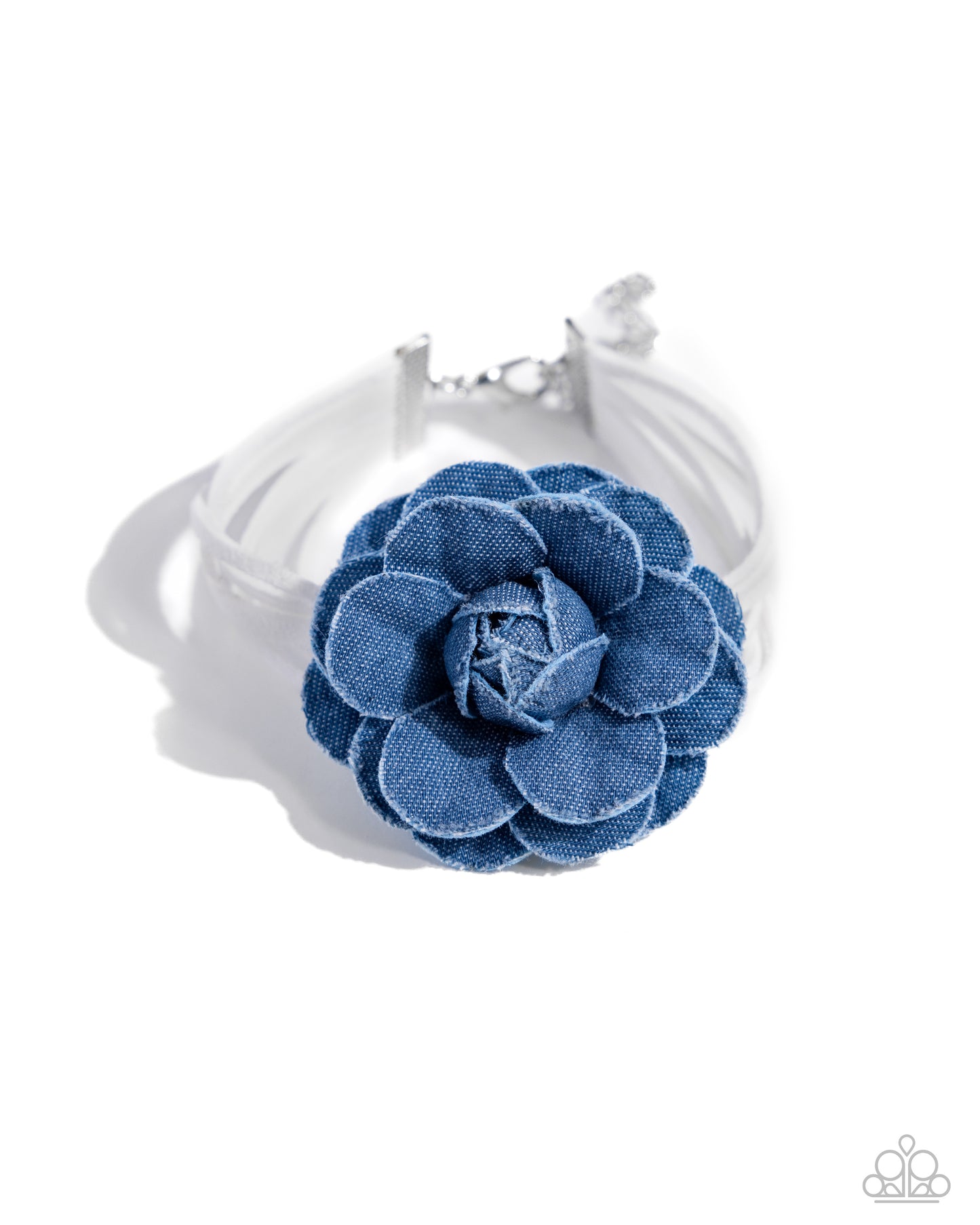 Garden Genre - White Suede & Blue Denim Flower Bracelet Paparazzi B1645