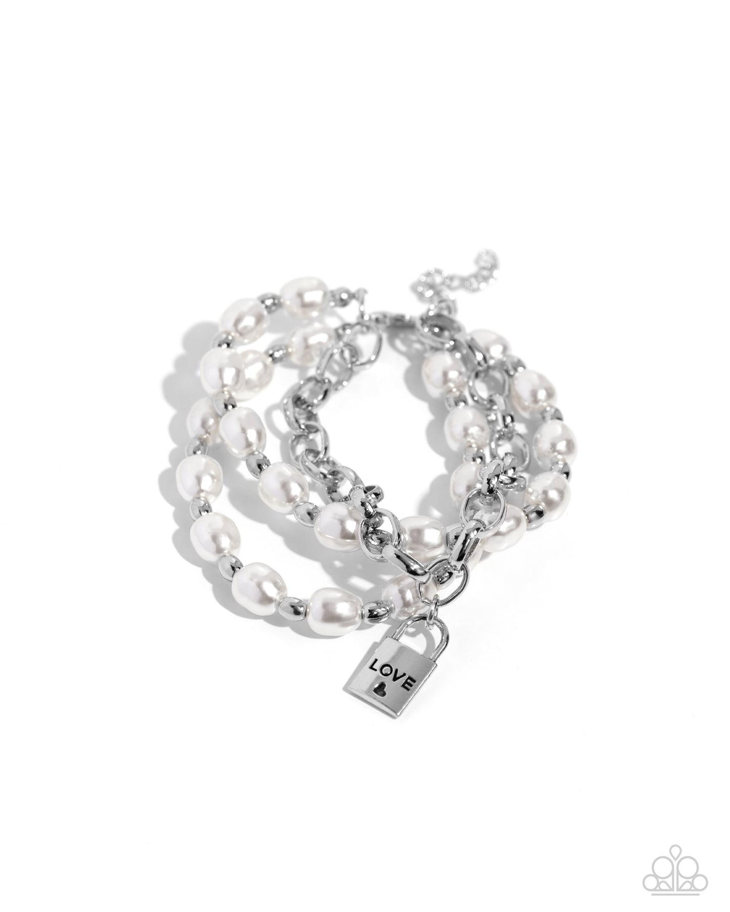 LOVE-Locked Legacy - White Pearl "Love" Inspirational Lock Bracelet Paparazzi B1786