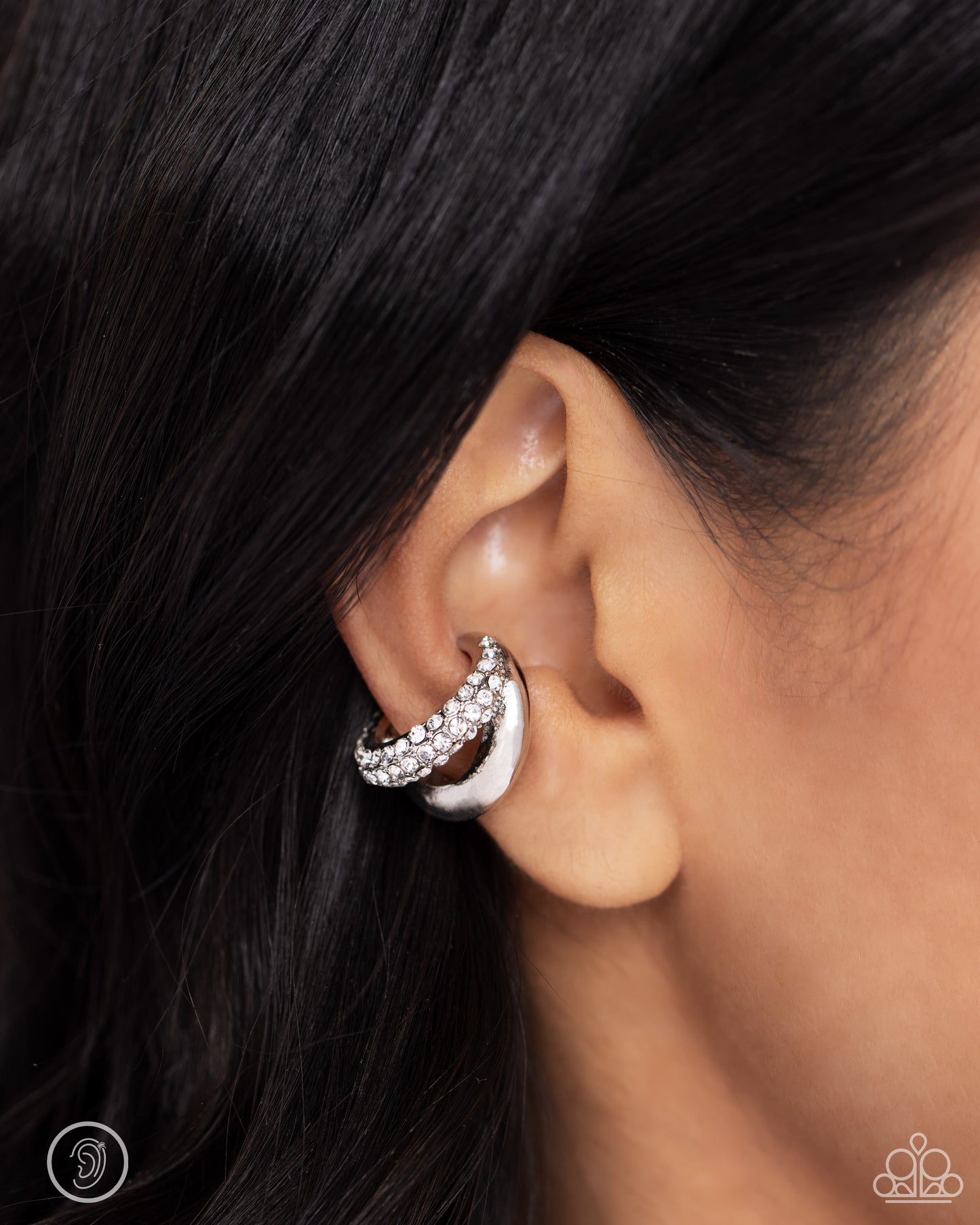 Sizzling Spotlight - White Rhinestone Ear Cuff Earring Paparazzi E2046