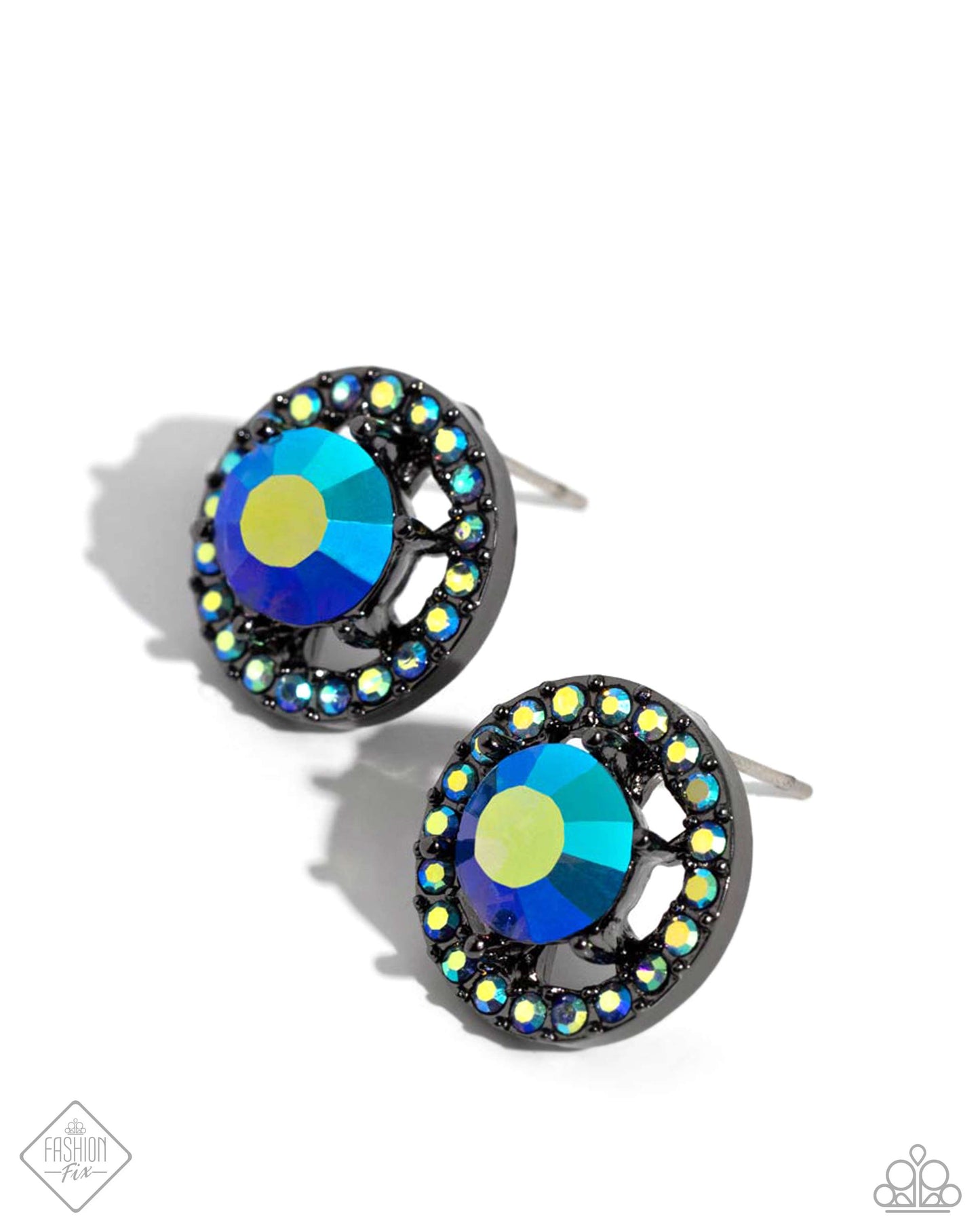 Dynamic Dominance - Blue UV Shimmer Gunmetal Post Earring Glimpses Of Malibu Fashion Fix June 2024 Paparazzi