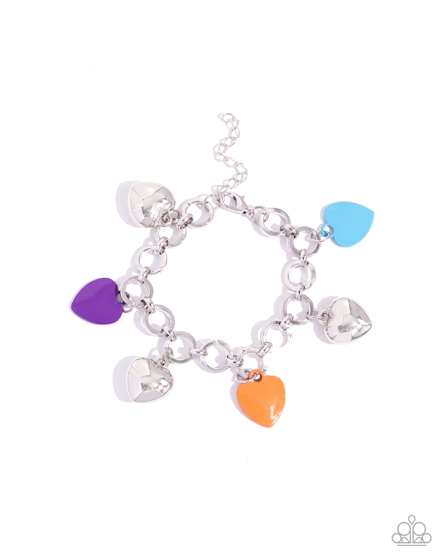 Whole Lotta Love - Multi Colored Electric Purple, Turquoise & Orange Heart Charm Bracelet Paparazzi B1564