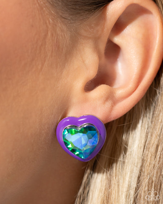 Heartfelt Haute - Purple Painted UV Shimmery Gem Heart Post Earring Paparazzi E1911