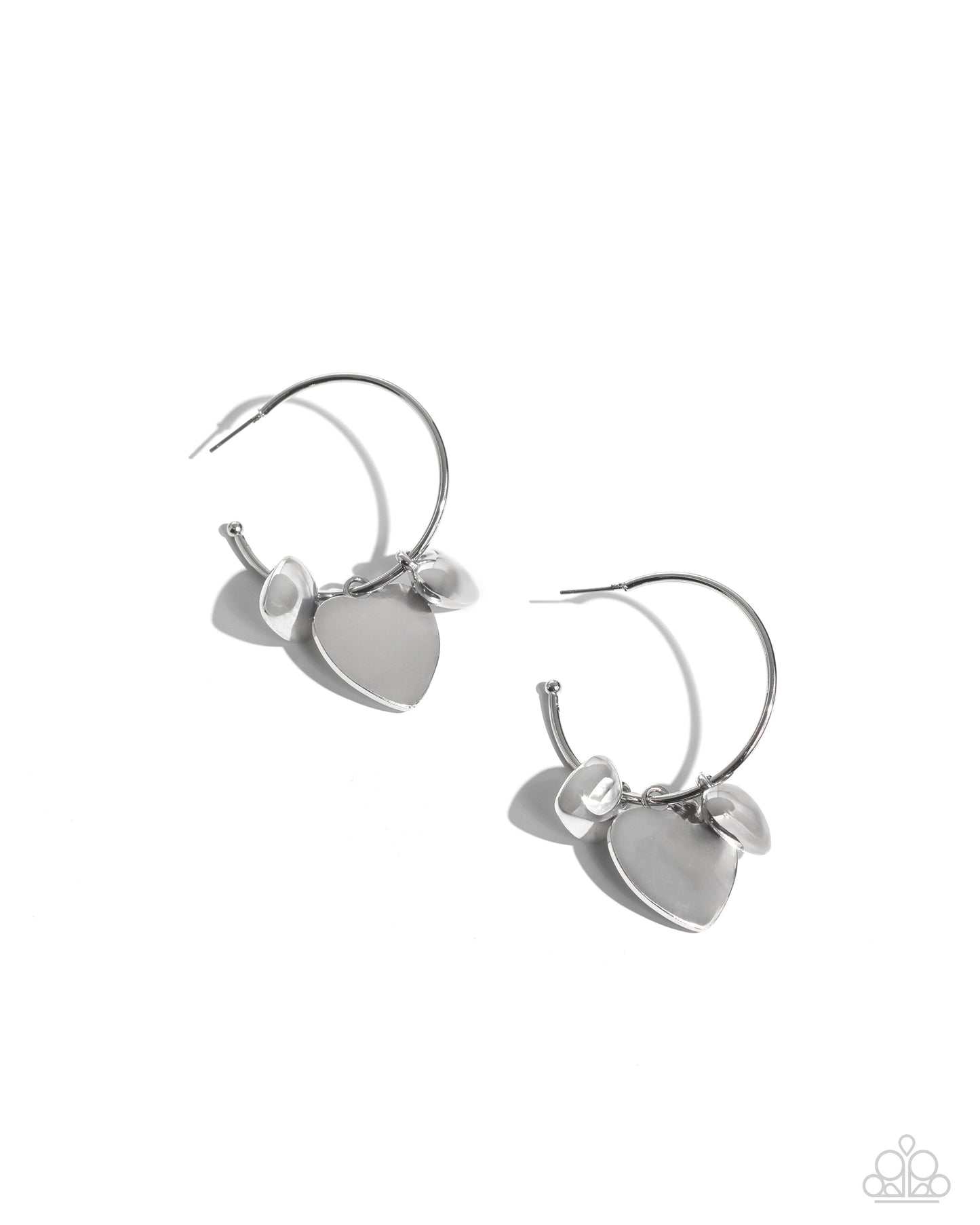 Casually Crushing - Silver Trio of Hearts 1 1/2 Inch Hoop Earring Paparazzi E2018