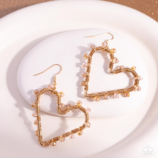 HEART of Your World - Gold Champagne Bead Heart Earring Paparazzi E2130