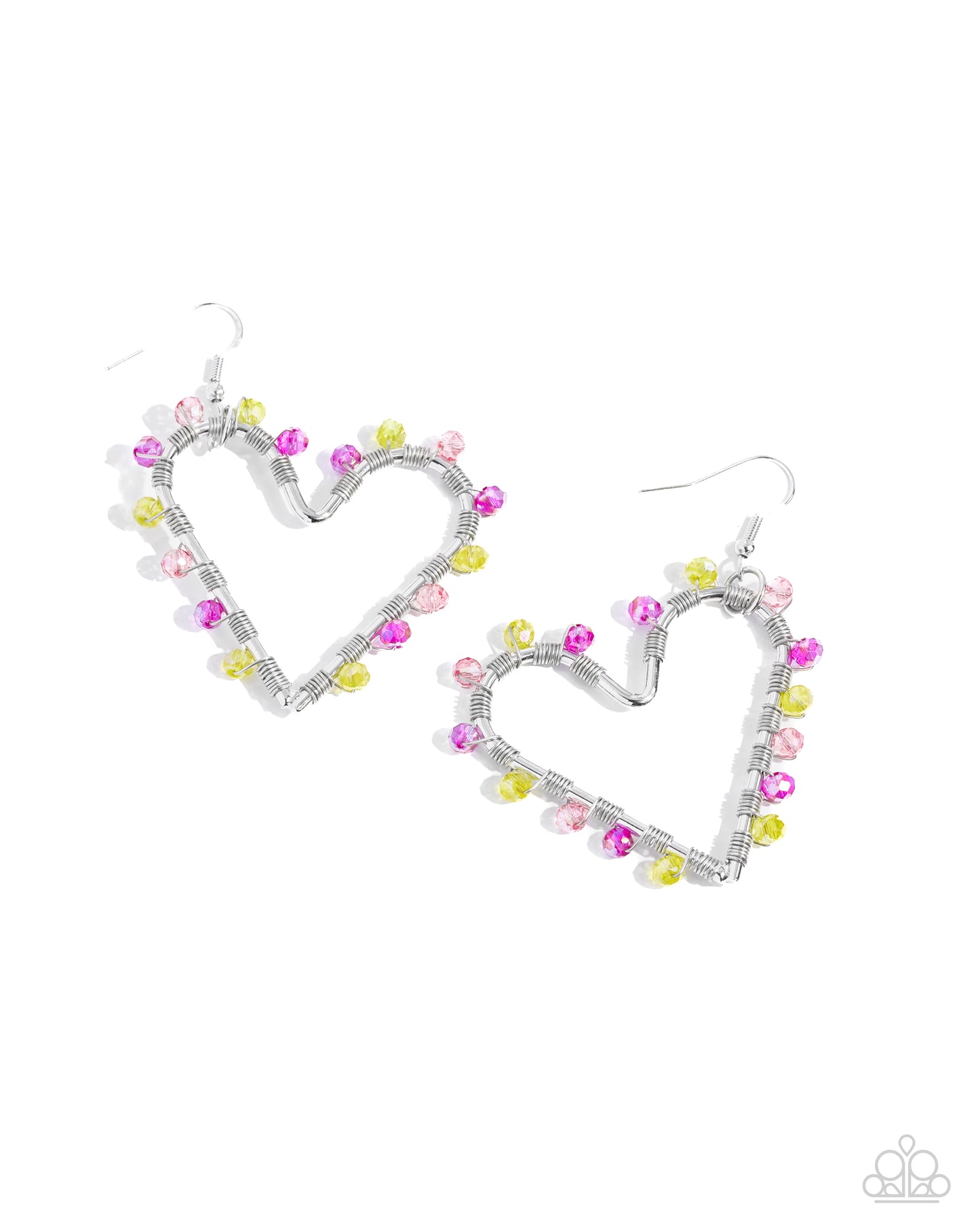 HEART of Your World - Multi Colored Yellow & Pink Bead Heart Frame Earring Paparazzi