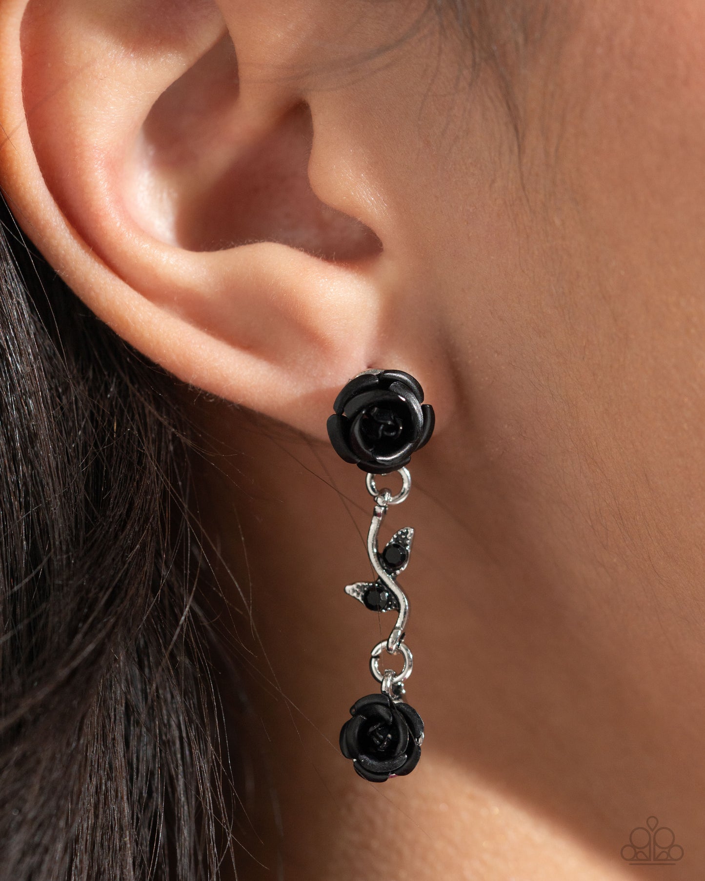 Led by the ROSE - Black Acrylic Rose Flower Earring Paparazzi E2009