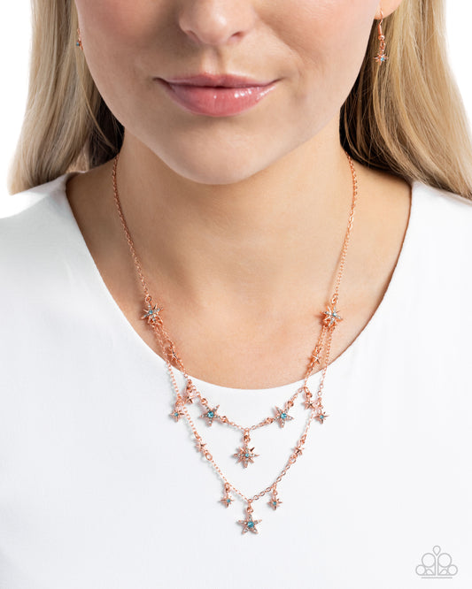 Raising the STAR - Copper - Shiny Copper Chain & Aquamarine Gem Star Necklace Paparazzi N2291