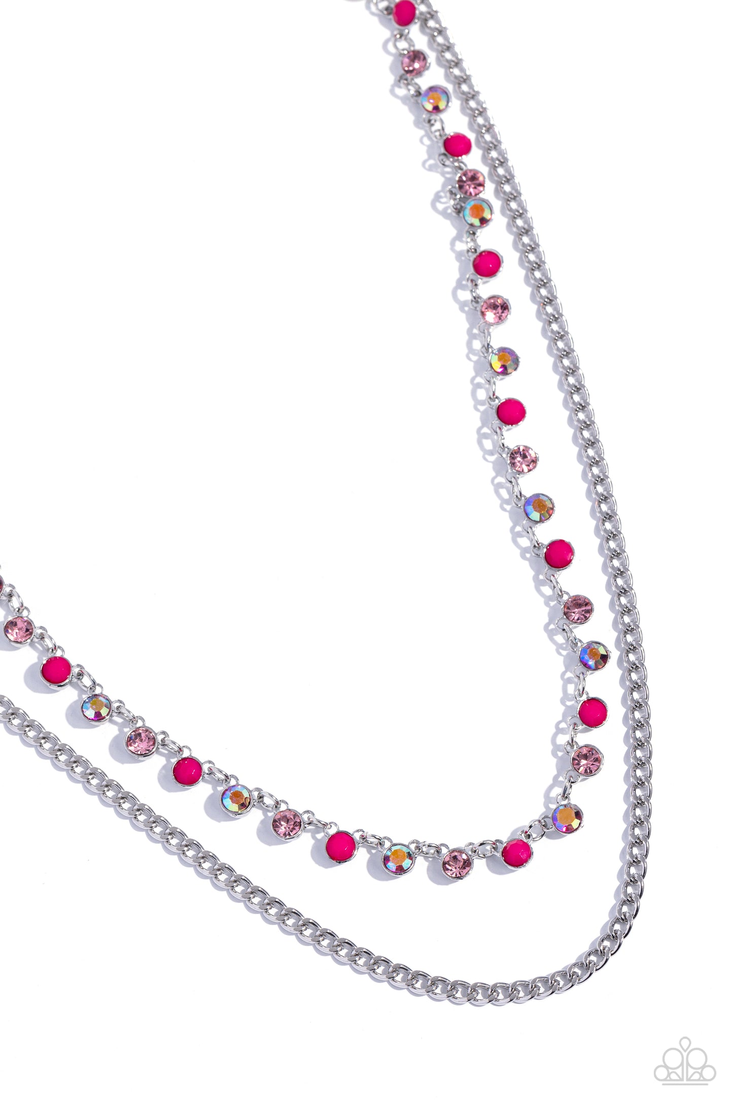 Delicate Dame - Pink Rhinestone, Pink Peacock Painted Bead Layer Necklace Paparazzi N2195