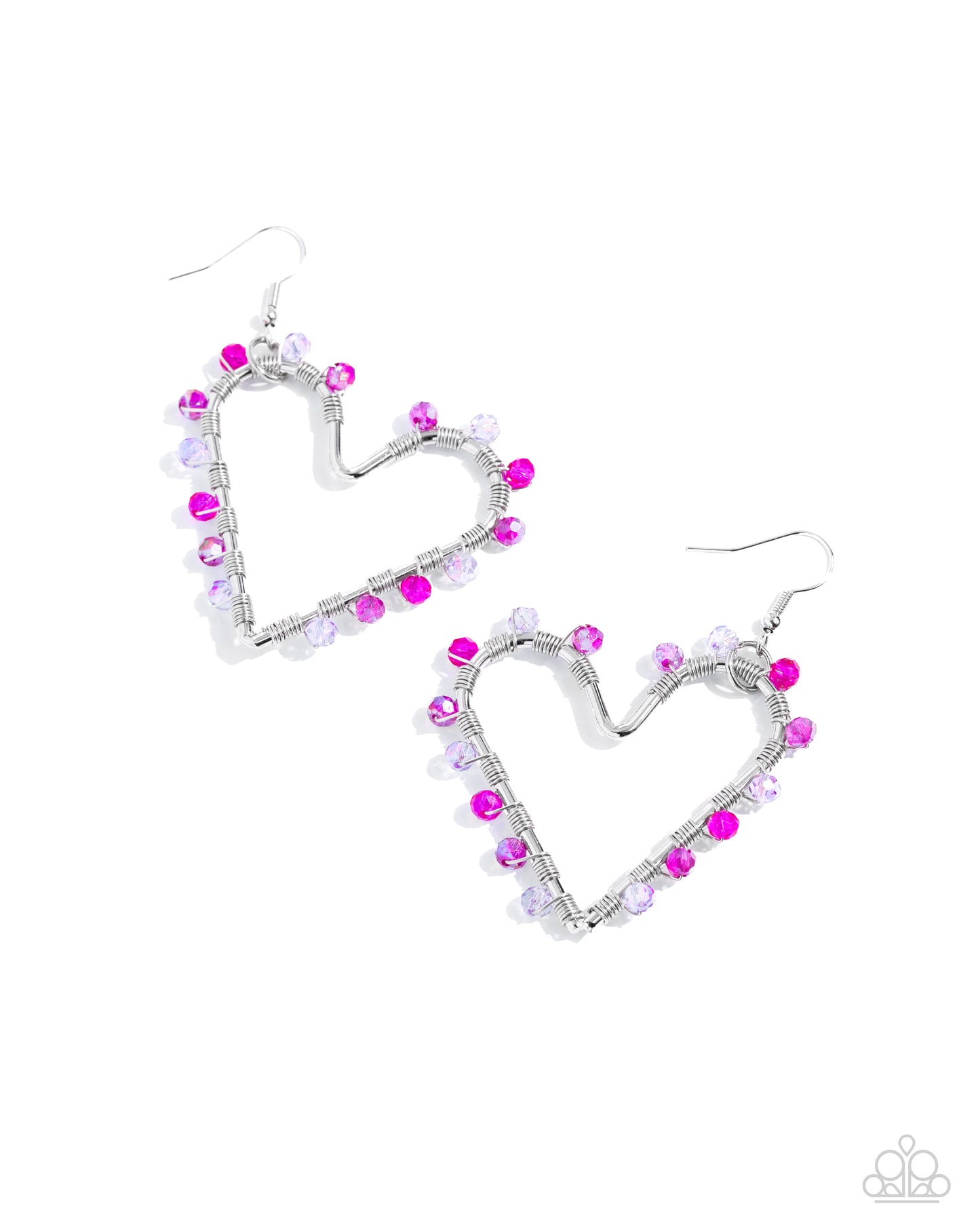 HEART of Your World - Pink Bead & Silver Heart Frame Earring Paparazzi E2155