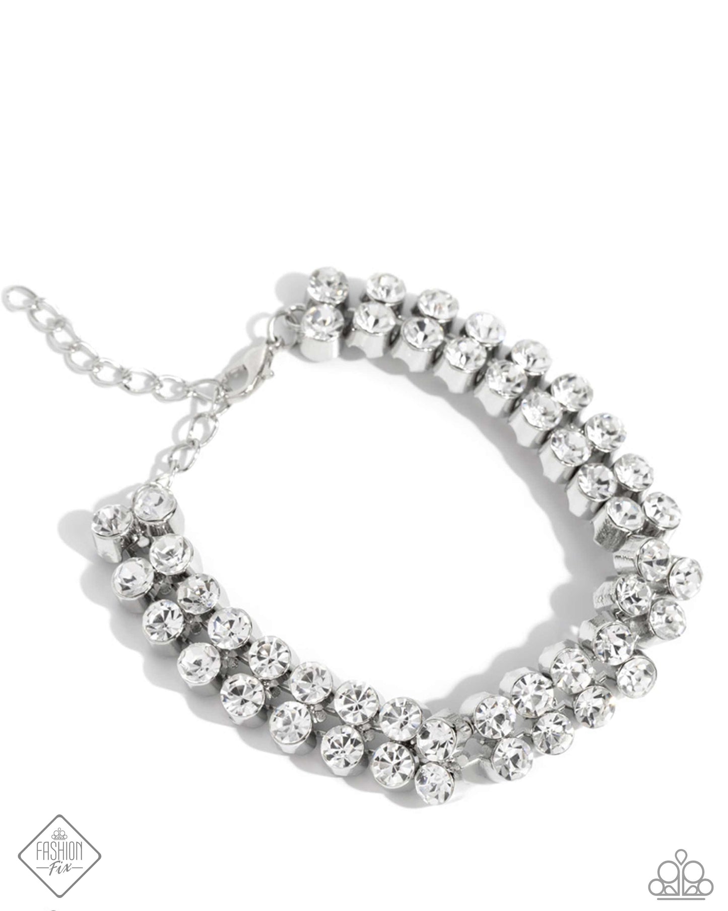 Once Upon A TIARA - White Rhinestone Bracelet Fiercely 5th Avenue Fashion Fix April 2024Paparazzi B1589